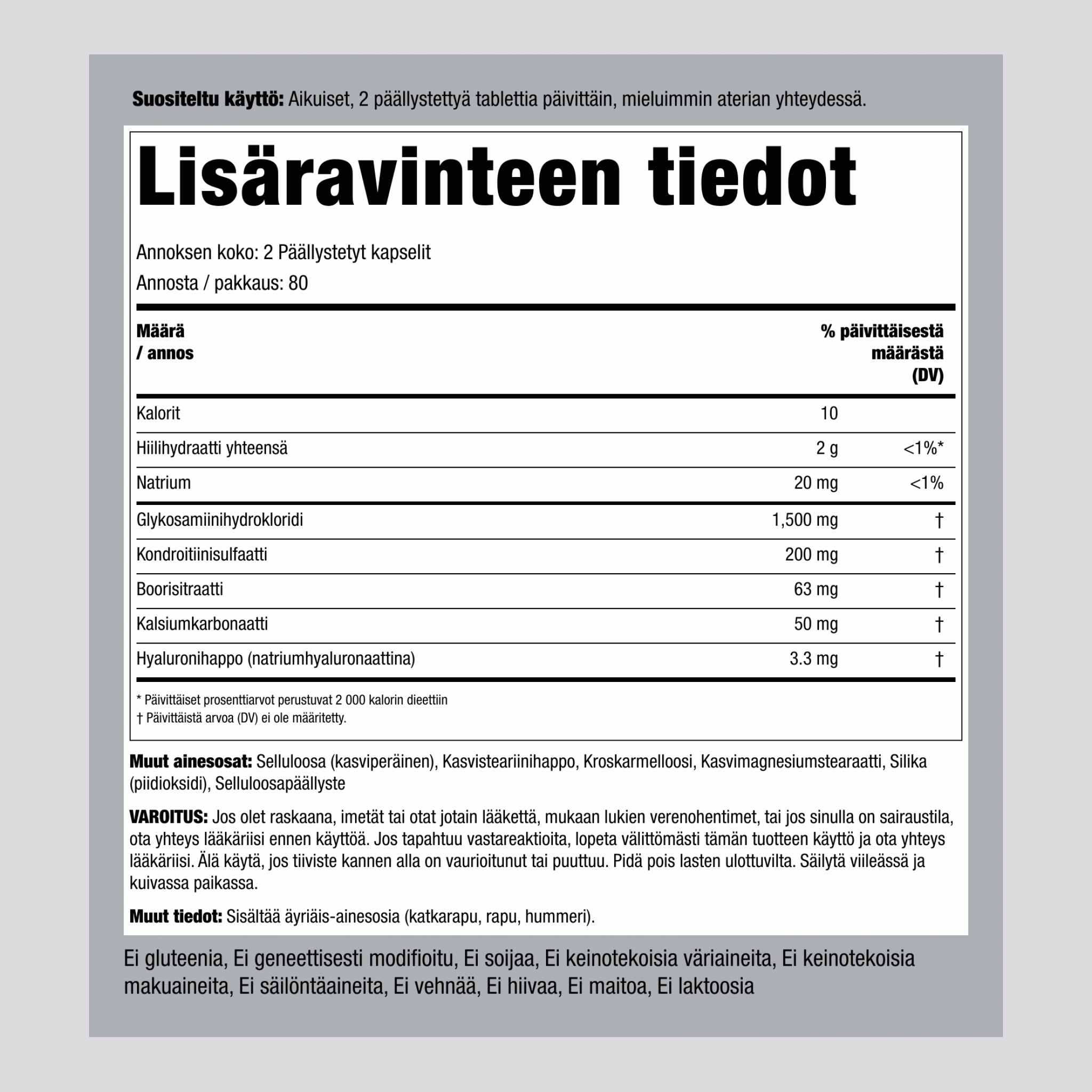 Kehittynyt glukosamiinikondroitiinihyaluronihappo,  160 Päällystetyt kapselit 2 Pulloa