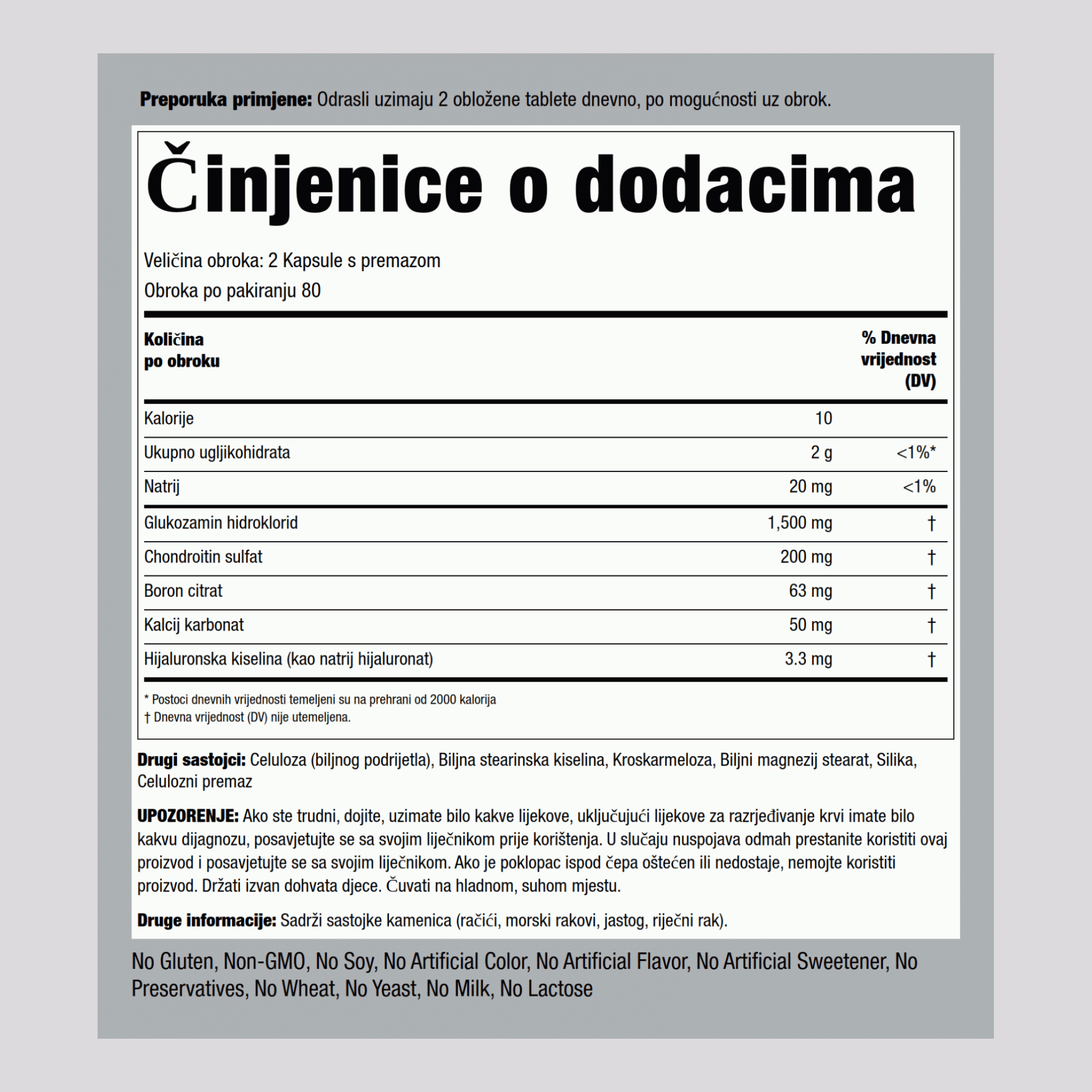 Glucosamine avancée Chondroïtine Acide Hyaluronique,  160 Petits comprimés enrobés 2 Bouteilles