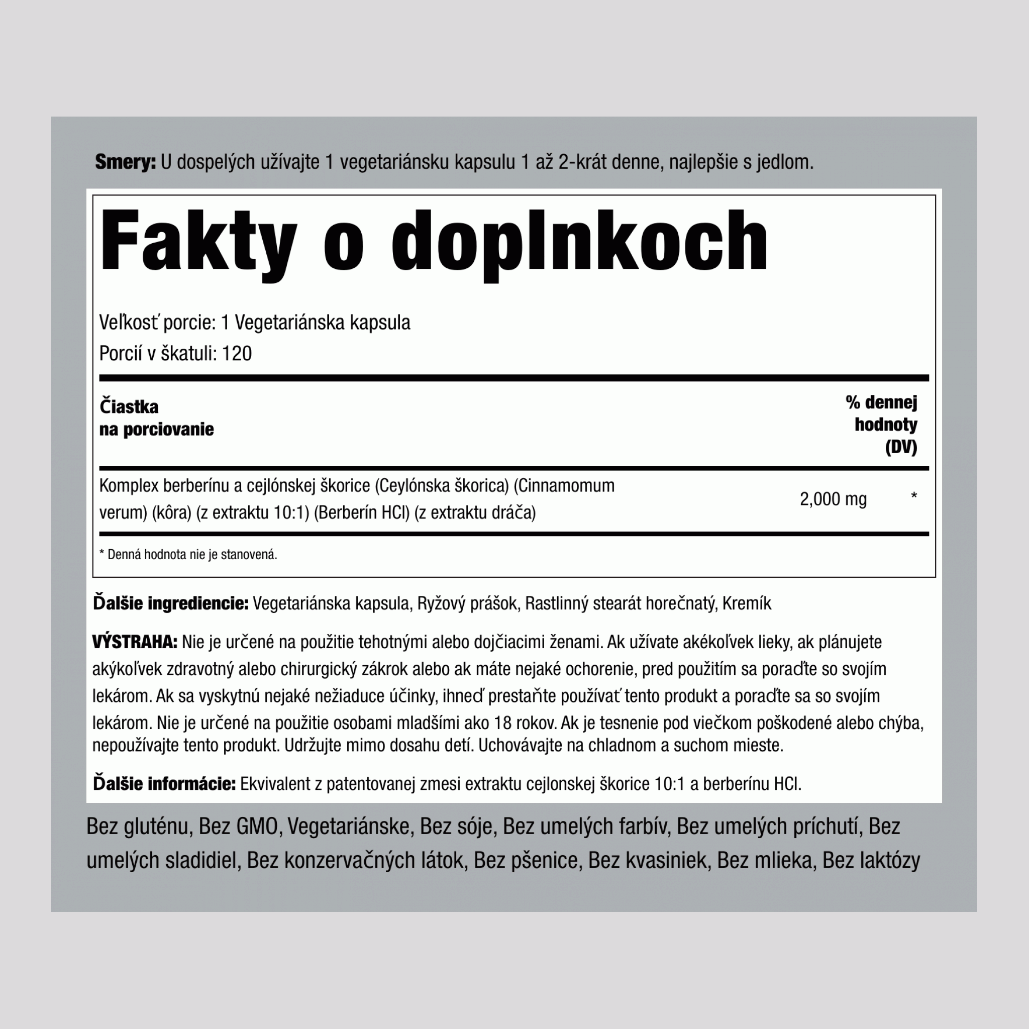 Komplex berberínu a cejlónskej škorice 2000 mg 120 Vegetariánske kapsuly     