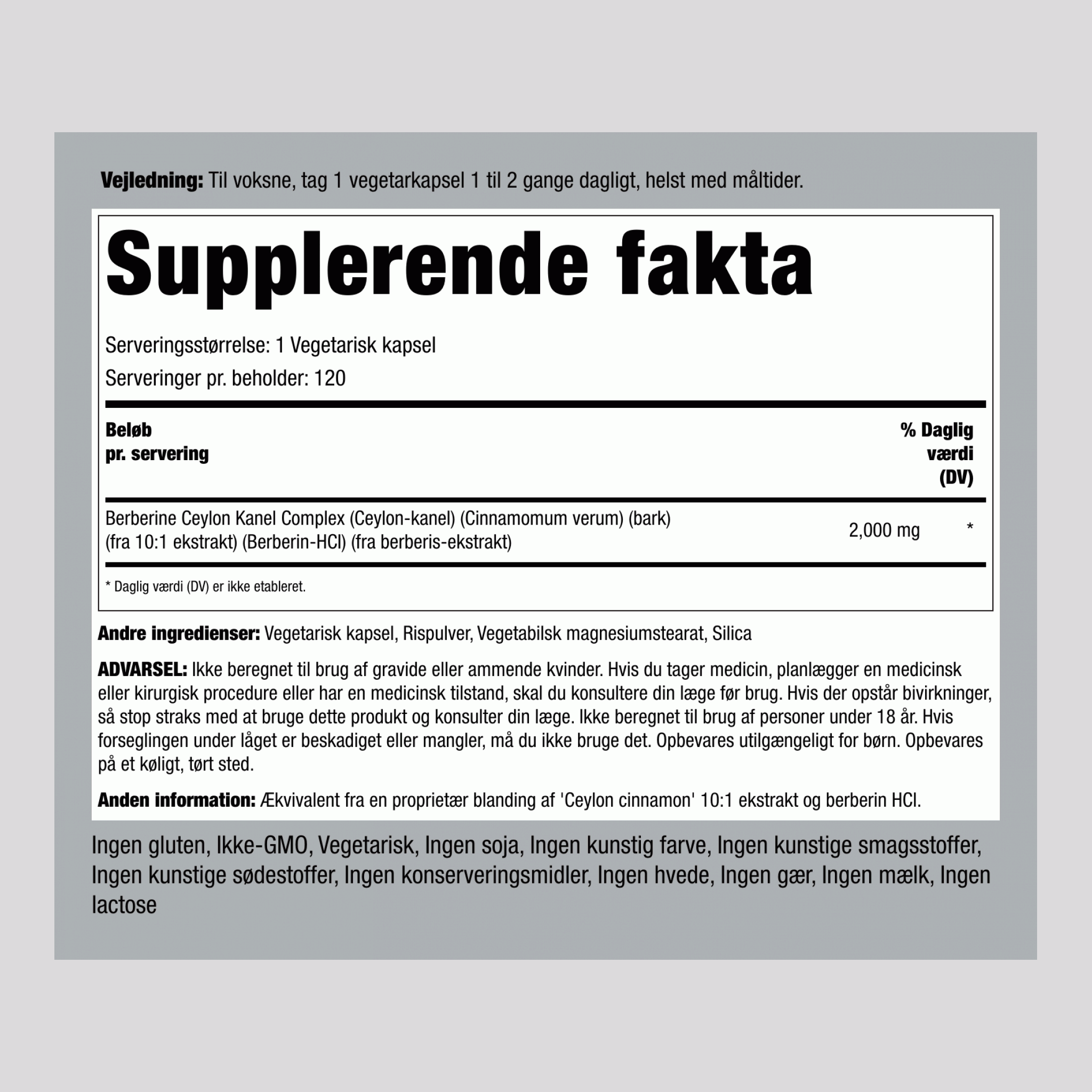 Berberine Ceylon Kanel Complex,  2000 mg 120 Vegetar-kapsler 2 Flasker