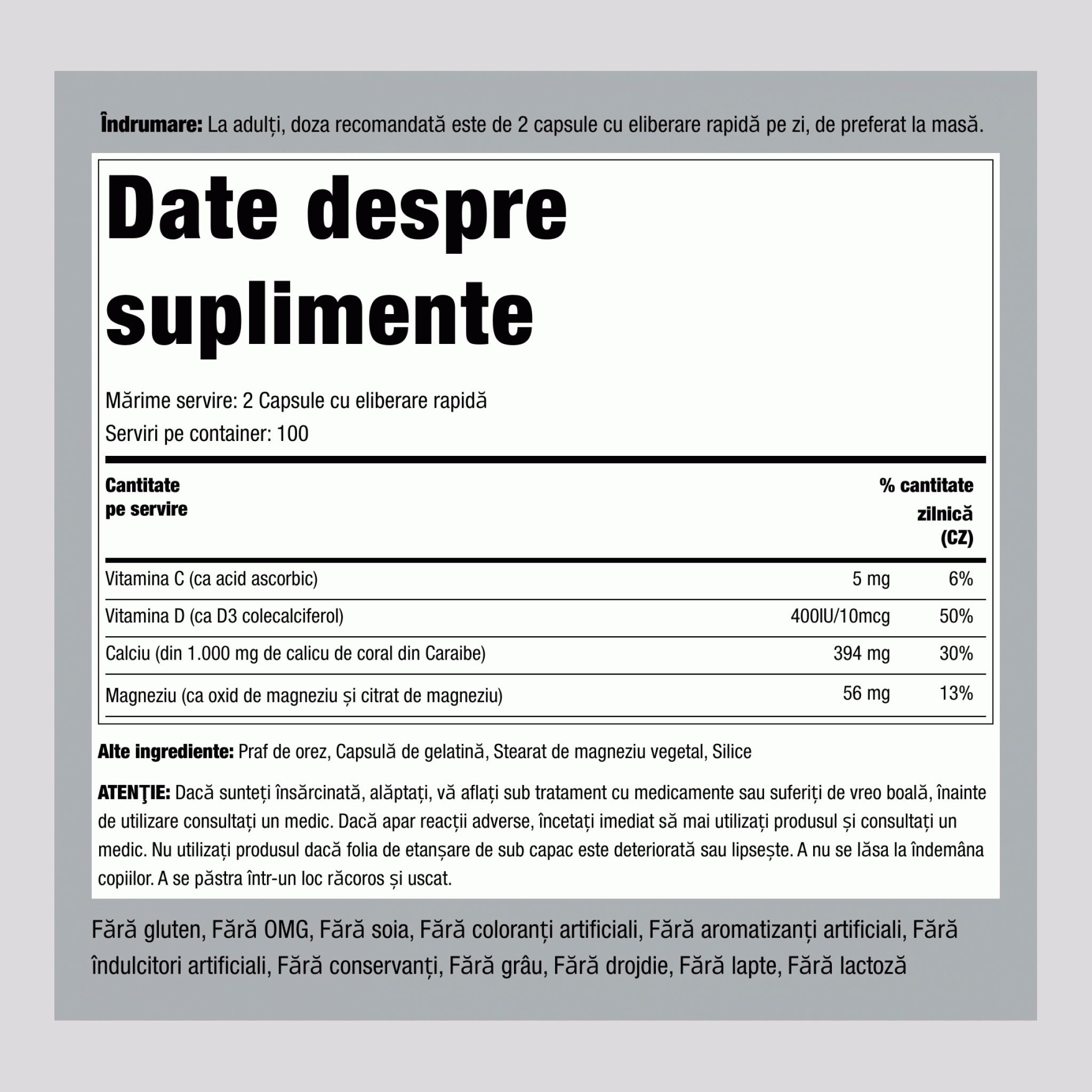 Complex Ultra Coral Calcium, 1000 mg (per porție), 200 Capsule cu Eliberare Rapidă