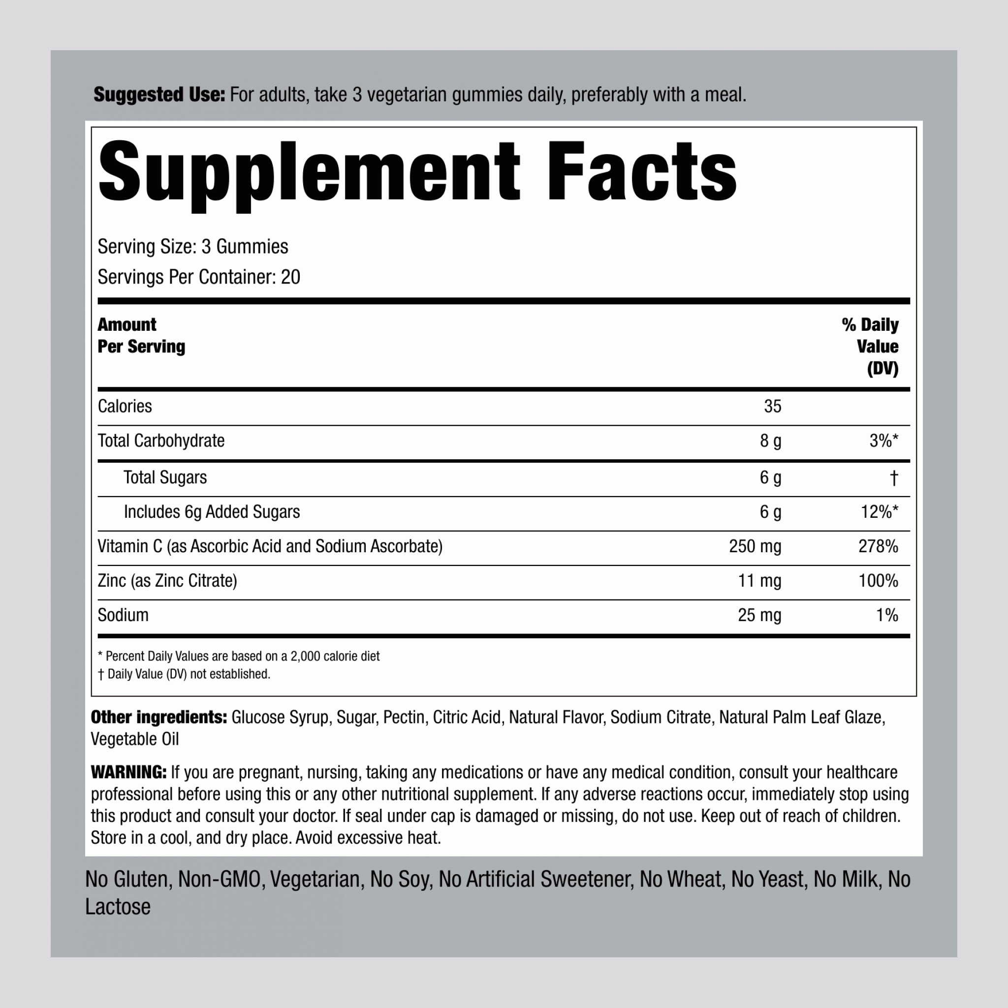 维生素C + 锌免疫支持（蜂蜜柠檬味），60颗素食软糖