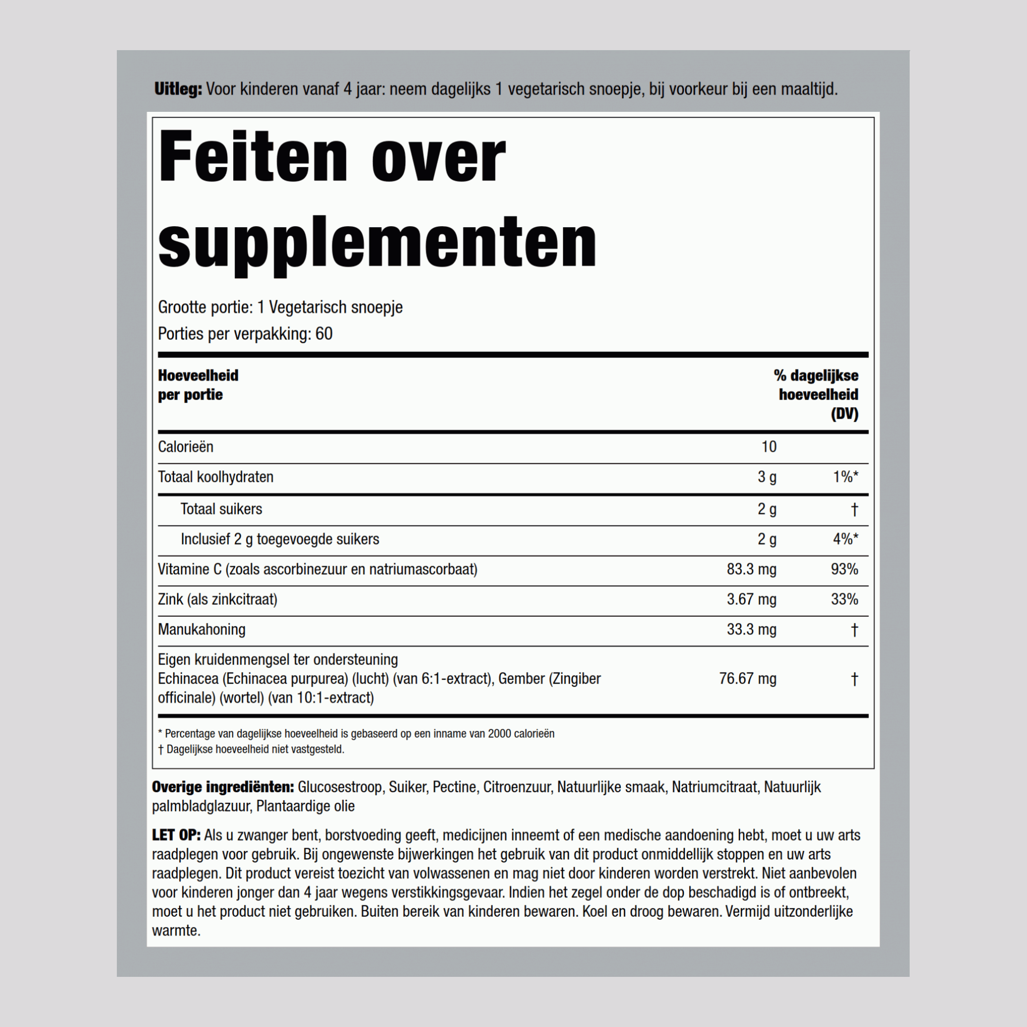 Vitamine C voor kinderen + zink, Echinacea snoepjes (Natural Honey Lemon-Licious-smaak) 60 Vegetarische snoepjes       