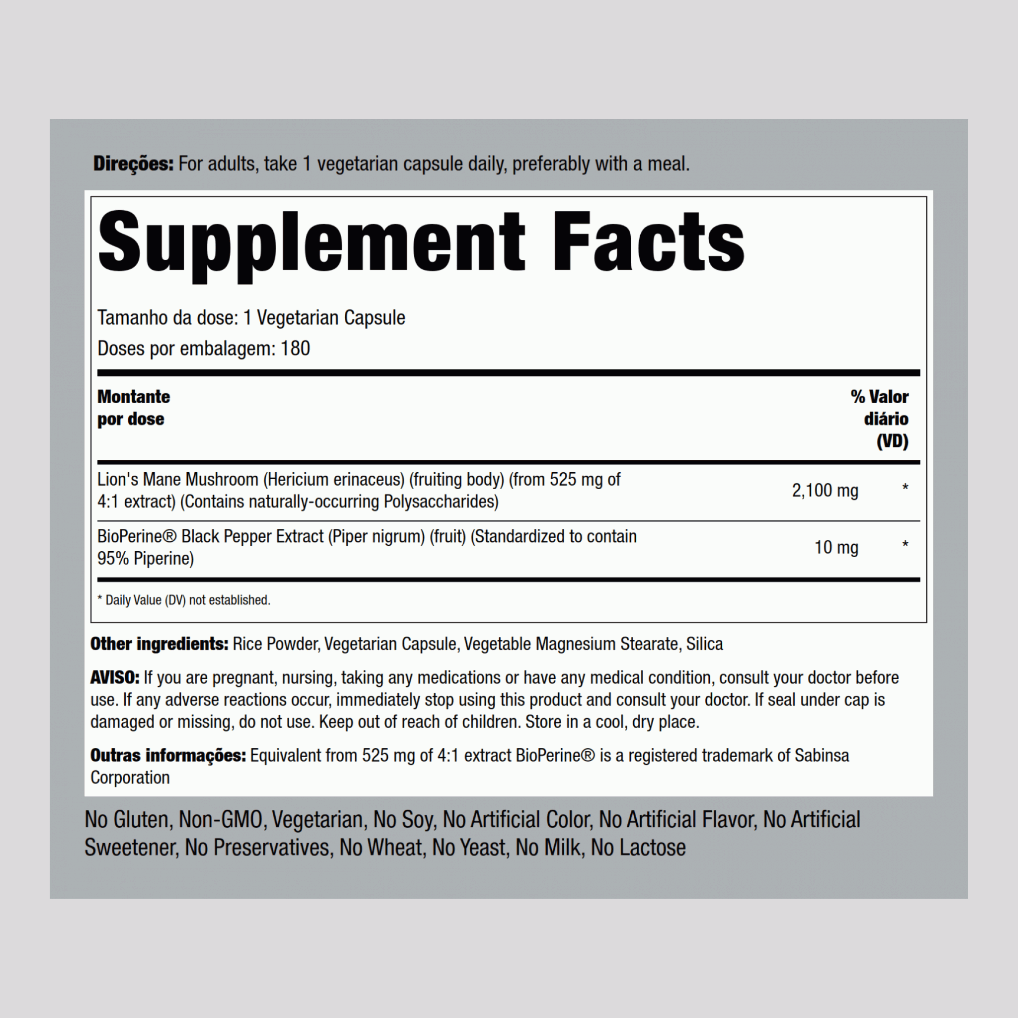 Super Lion's Mane Mushroom, 2100 mg, 180 Vegetarian Capsules, 2  Bottles