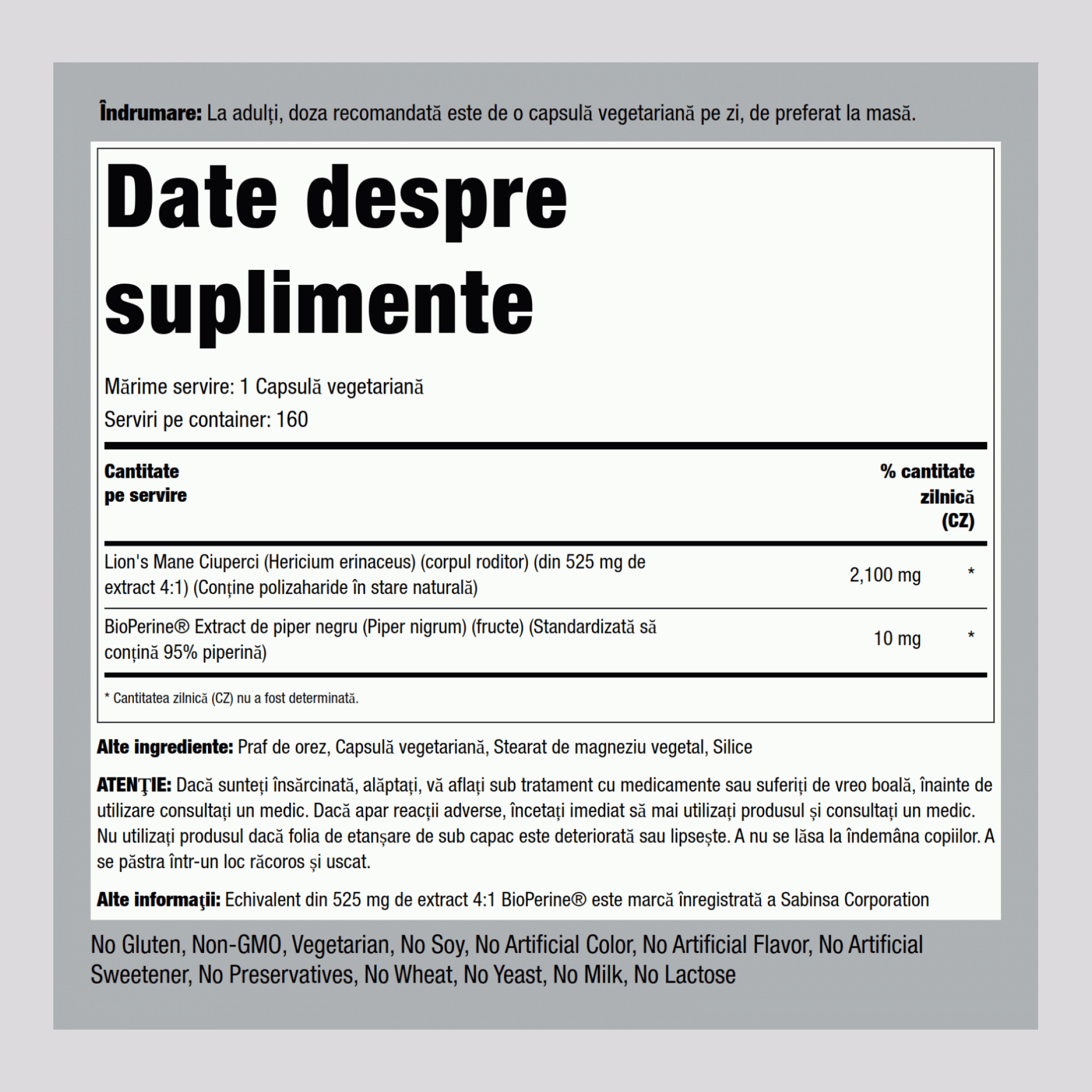 Super Lion's Mane Mushroom, 2100 mg, 160 Vegetarian Capsules