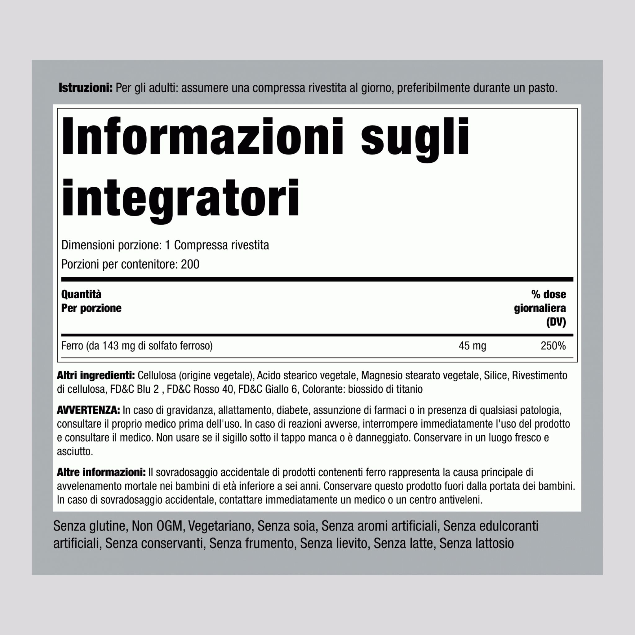 Ferro a rilascio lento ,  45 mg 200 Compresse rivestite 2 Bottiglie