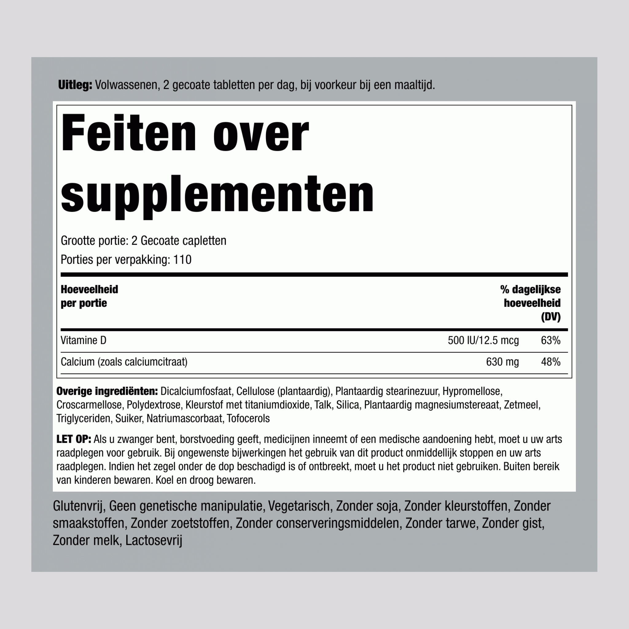 Calciumcitraat 630 mg Plus D3 500 IU 220 Gecoate capletten       