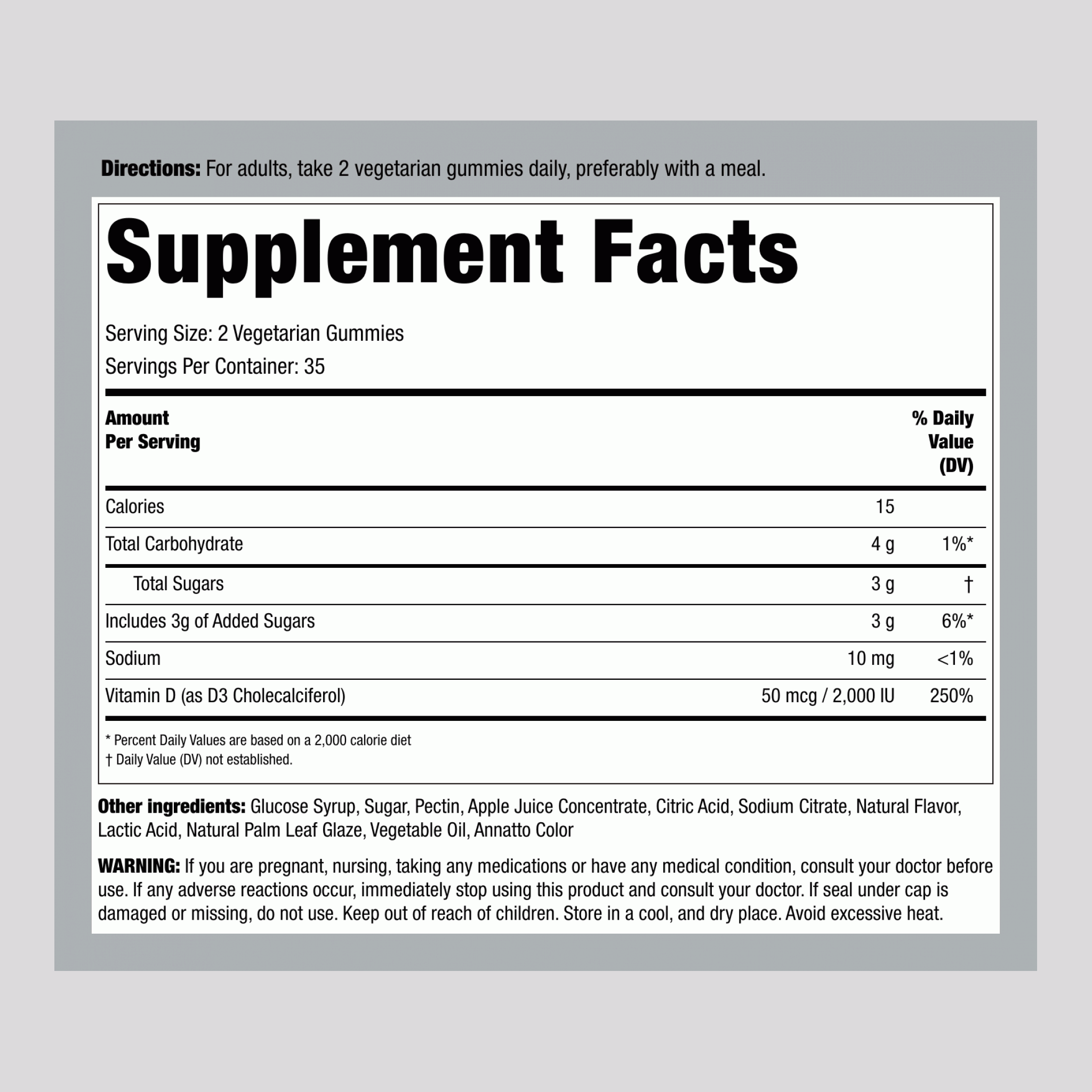 Vitamin D3 Gummies (Pineapple), 2000 IU, 70 Vegetarian Gummies