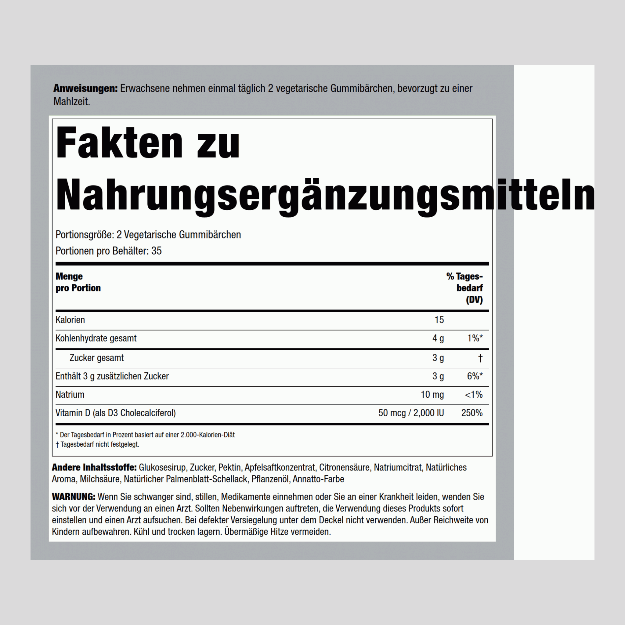 Gummibärchen mit Vitamin D3 (natürliche Ananas) 2000 IU 70 Vegetarische Gummibärchen     