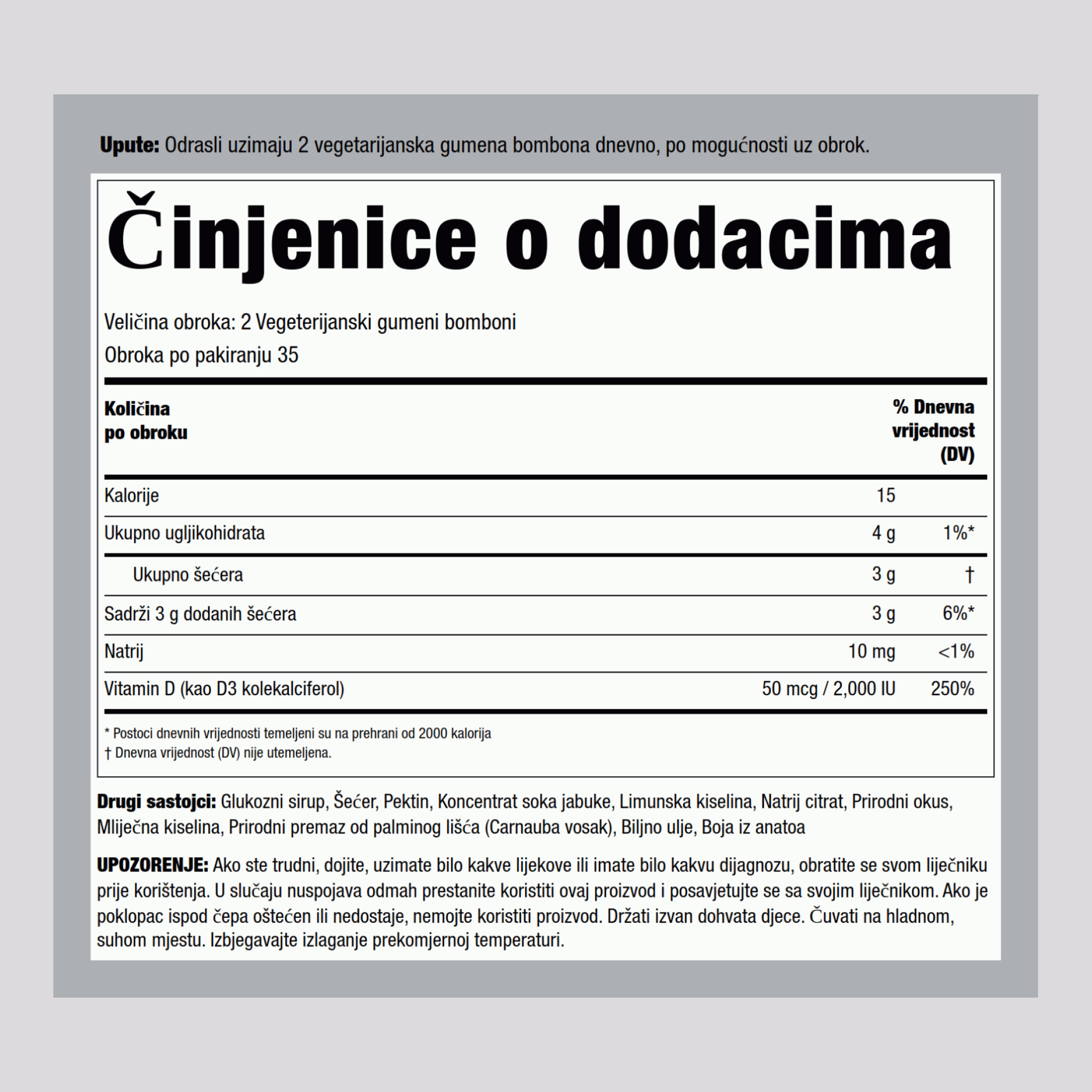 Gumeni bomboni s vitaminima i D3 (prirodni okus ananasa) 2000 IU 70 Vegeterijanski gumeni bomboni     