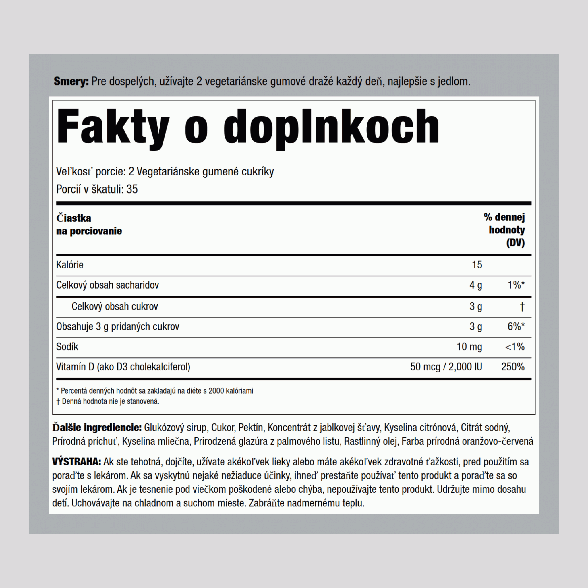 Vitamínové gumové dražé D3 (prírodný ananás) 2000 IU 70 Vegetariánske gumené cukríky     