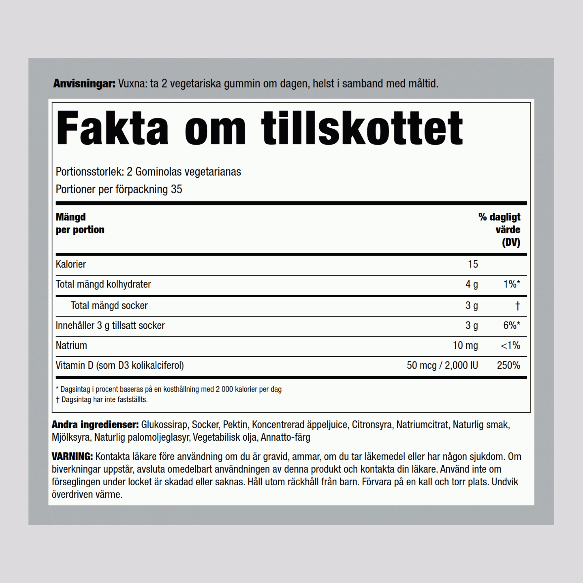 Vitamin D3-gummin (naturlig ananas) 2000 IU 70 Gominolas vegetarianas     