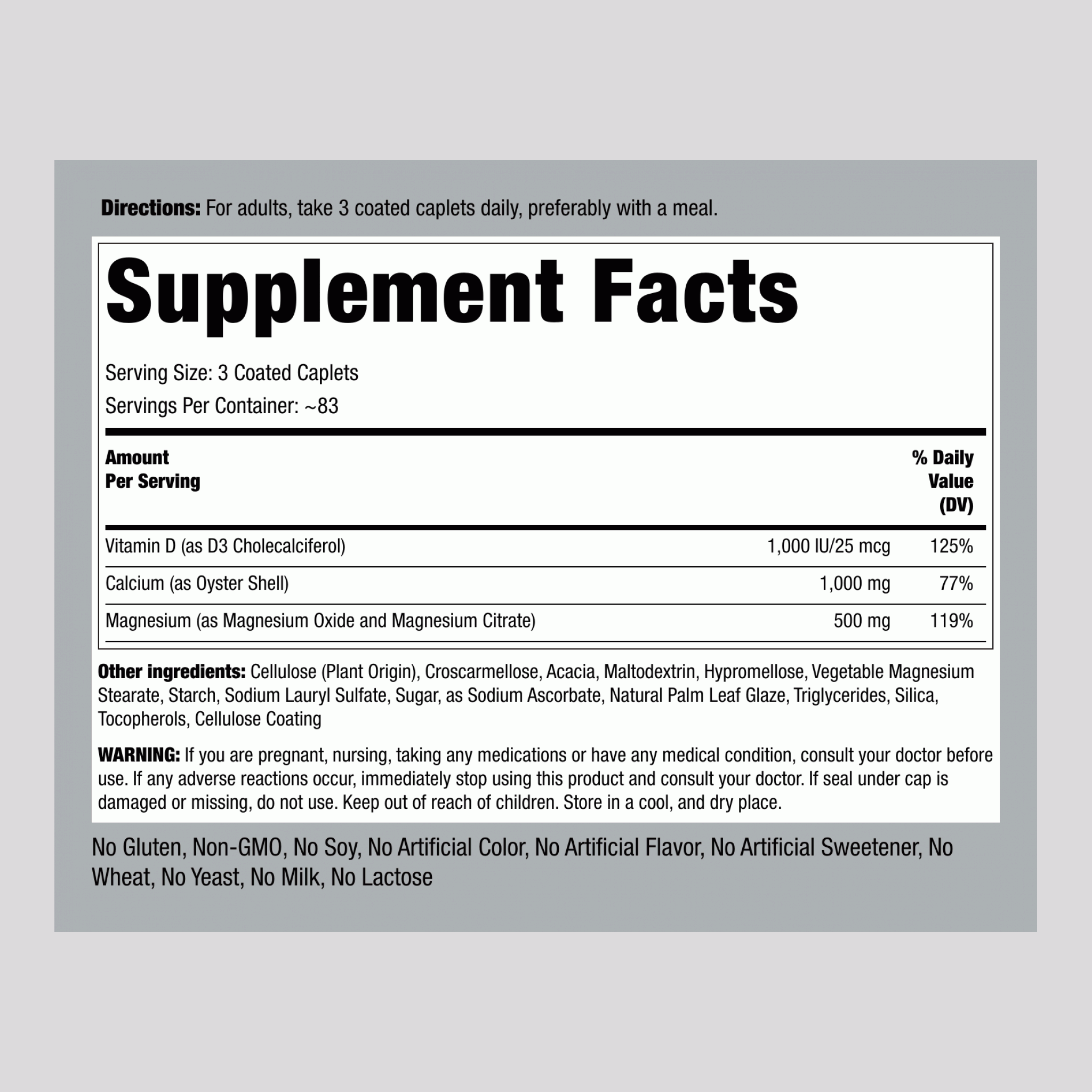 Ultra Calcium Magnesium Plus D3 (Cal 1000mg/Mag 500mg/D3 1000IU) (per serving), 250 Coated Caplets