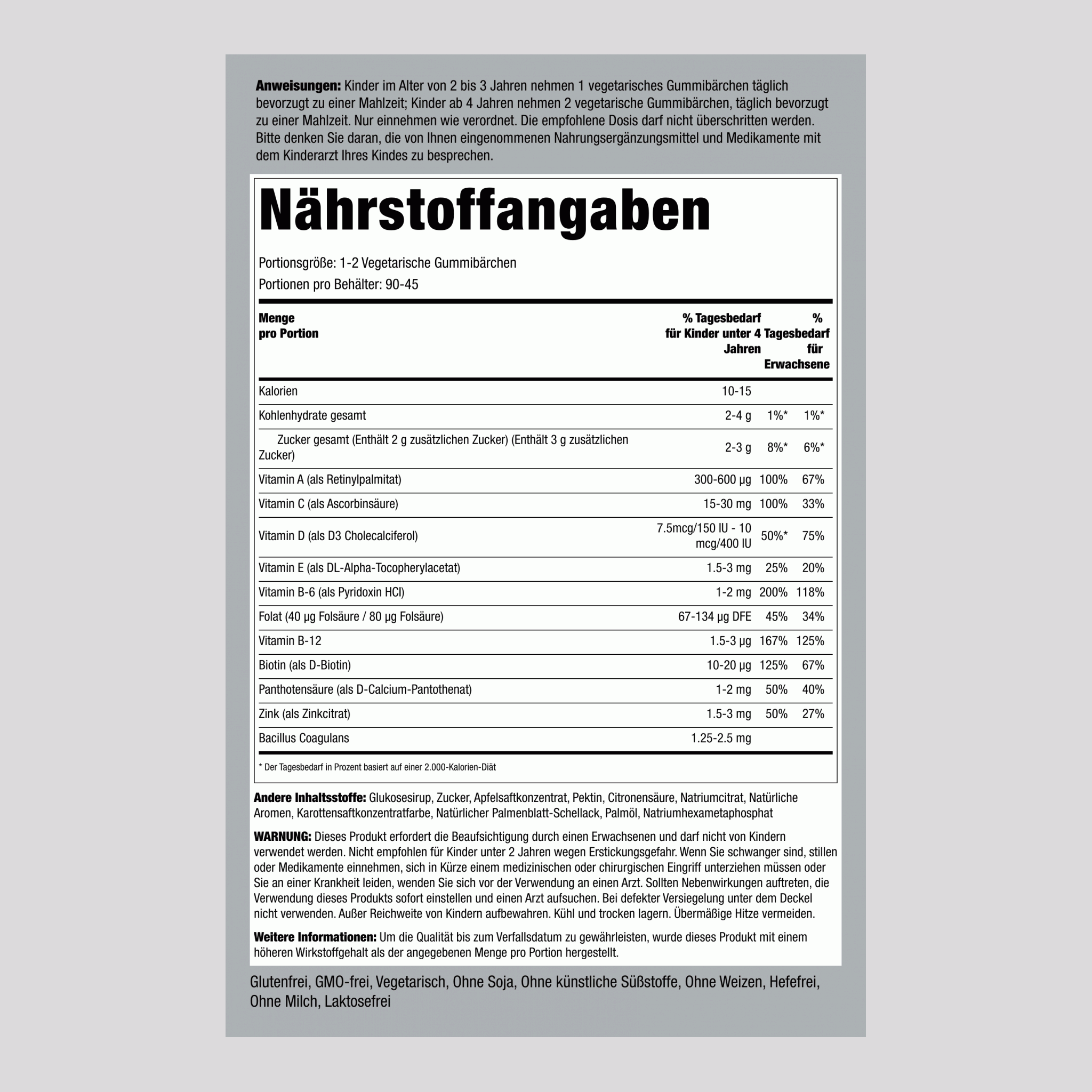 Multivitaminpräparat für Kinder + Probiotikum (leckerer Beerenpunsch) 50 Vegetarische Gummibärchen   