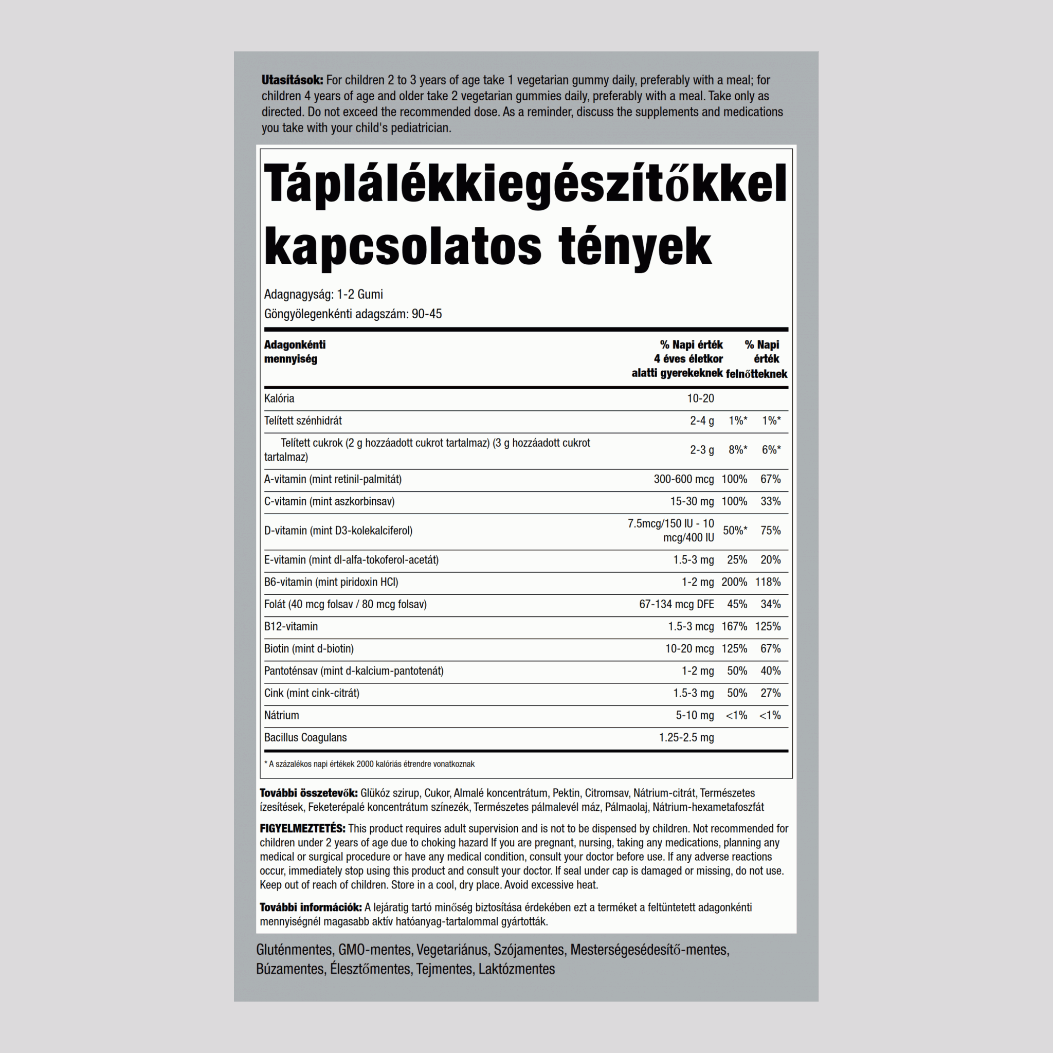 Multivitamin + Probiotikum gumibogyó gyermekeknek (finom bogyós puncs)  90 Vegetariánus gumibogyó 2 Palackok  