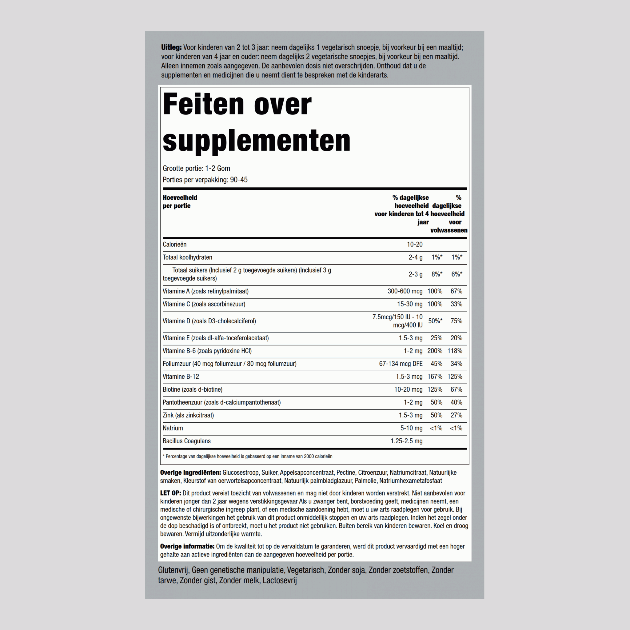 Multivitamine + probiotische gummies voor kinderen (bessenbonk) 90 Vegetarische snoepjes 2 Flessen     