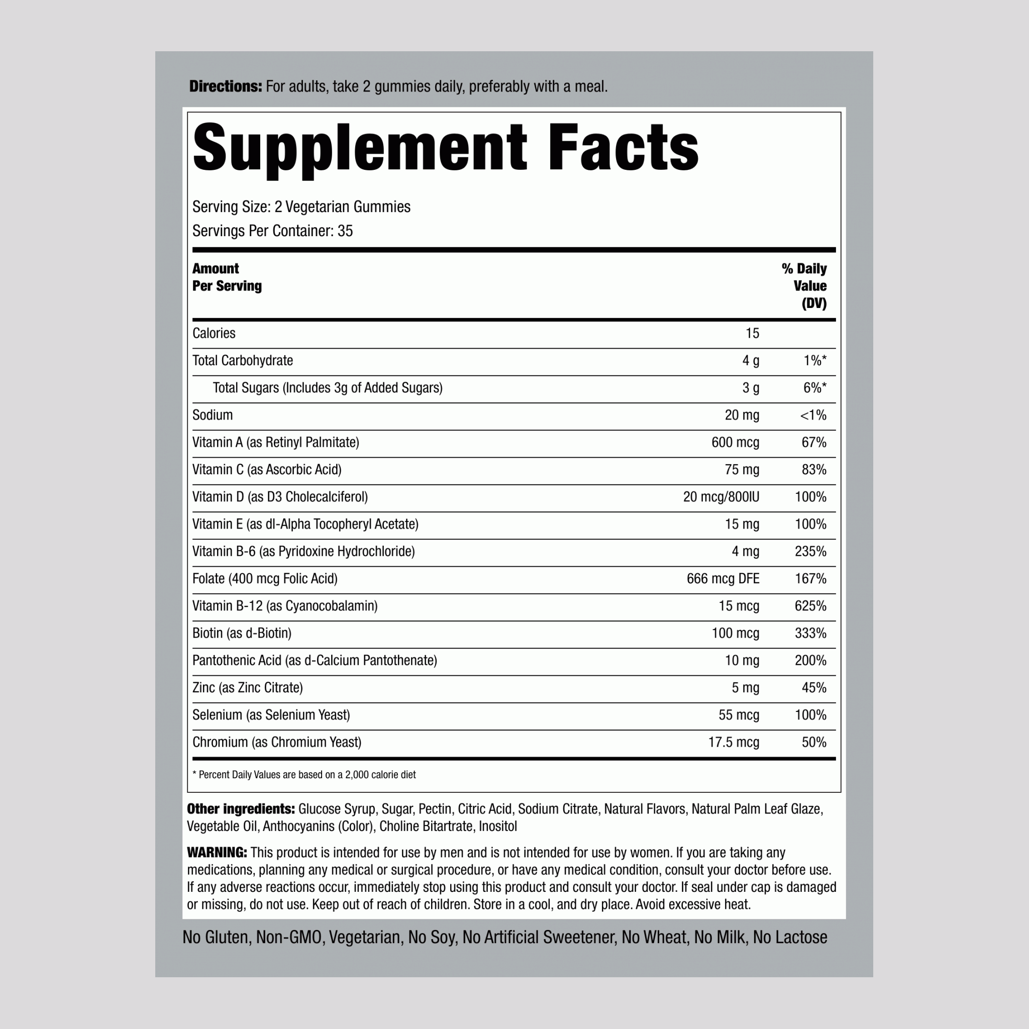 Men's Multivitamin + B-12 D3 & Zinc Gummies (Berry), 70 Vegetarian Gummies