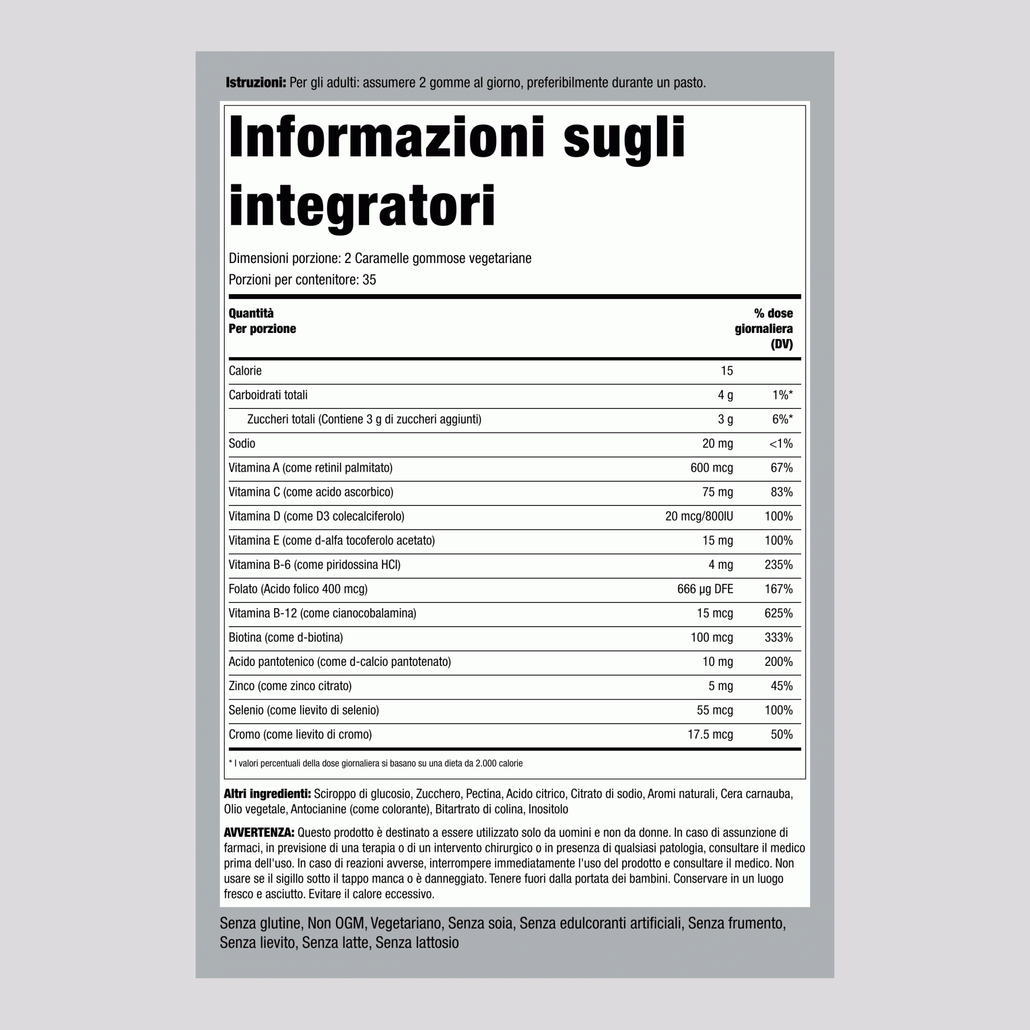 Multivitaminico Uomo + B-12 D3 & Zinco (Frutti di bosco), 70 Gummies Vegetariane