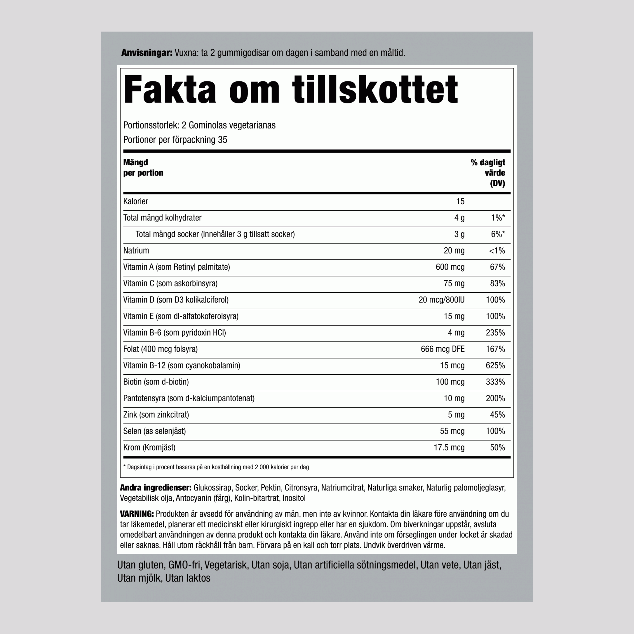 Multivitamin för män + B-12 D3 & Zink (Bär), 70 Vegetariska Gummier