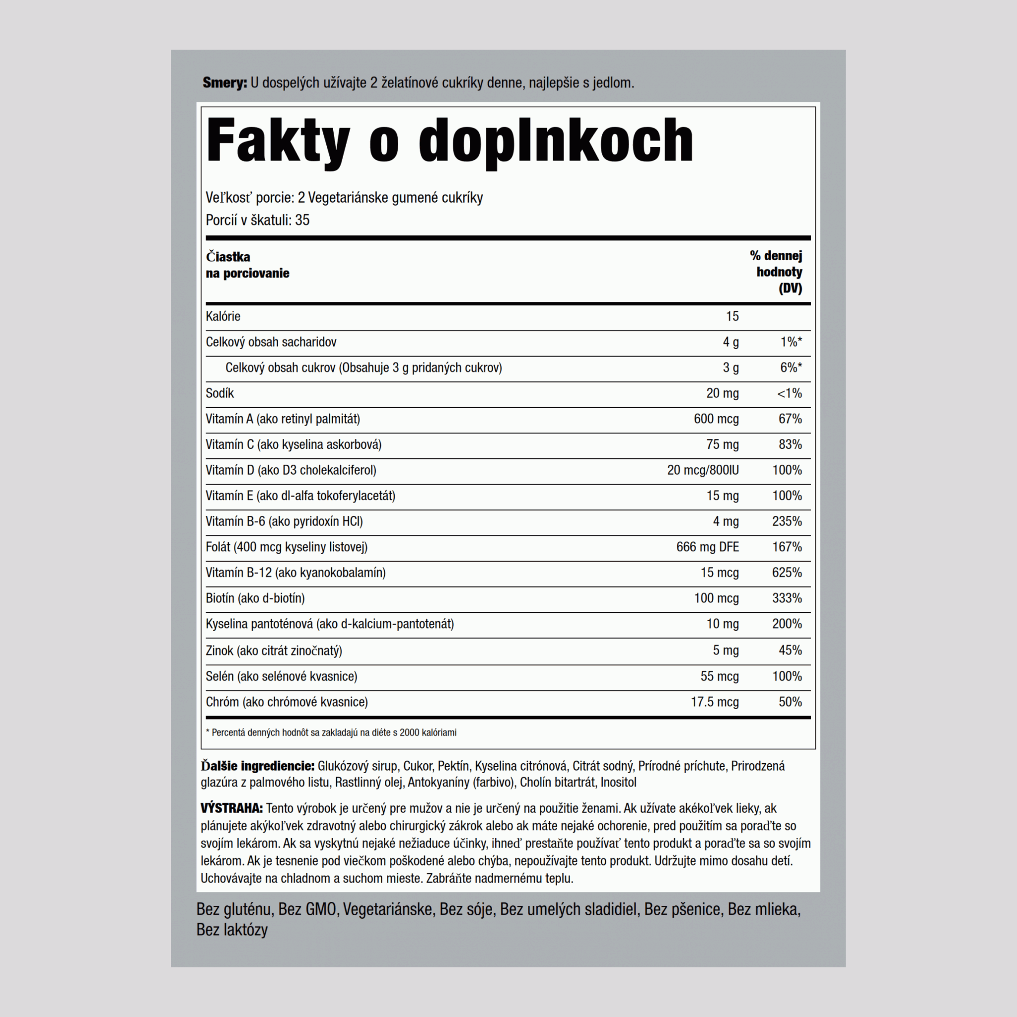 Multivitamínové gumové dražé + B-12 D3 a zinok pre mužov (prírodné bobuľové plody) 70 Vegetariánske gumené cukríky       