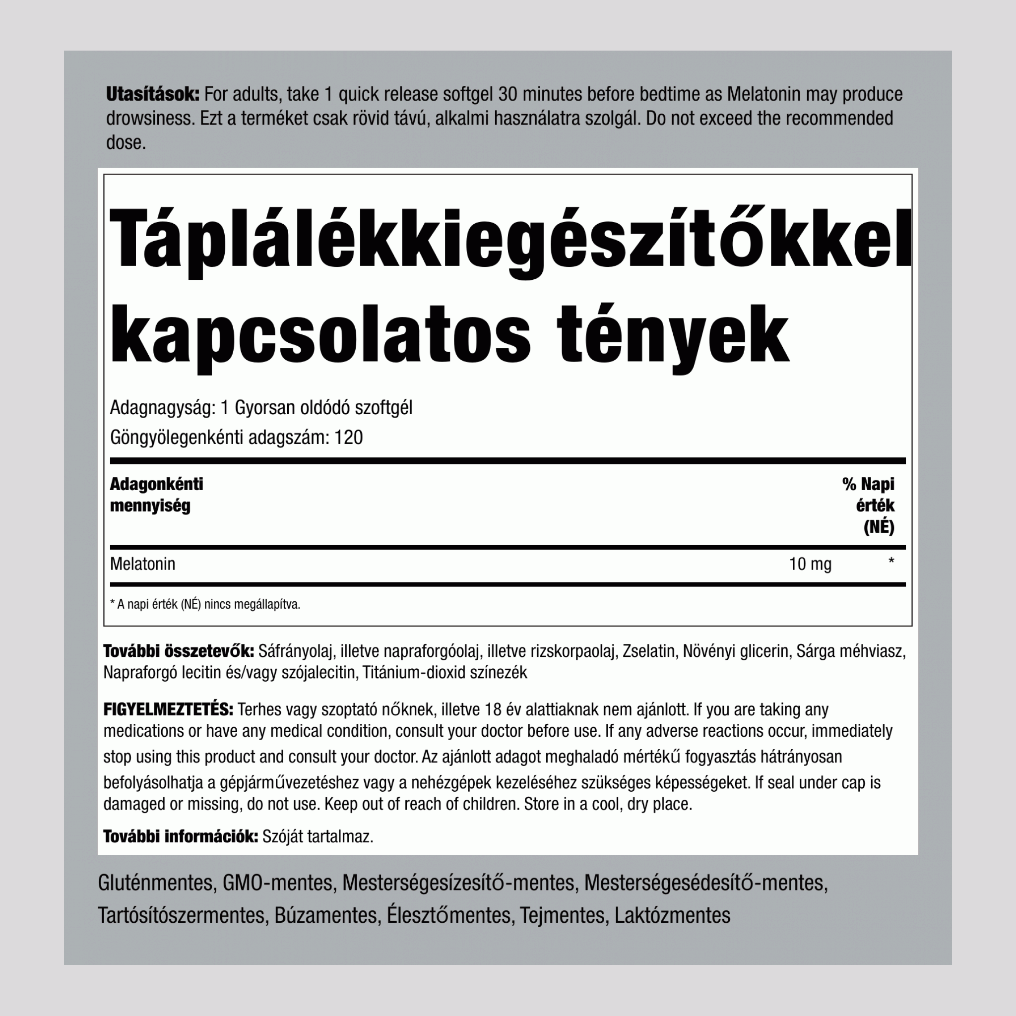 Nagymértékben felszívódó melatonin 10 mg 120 Gyorsan oldódó szoftgél     
