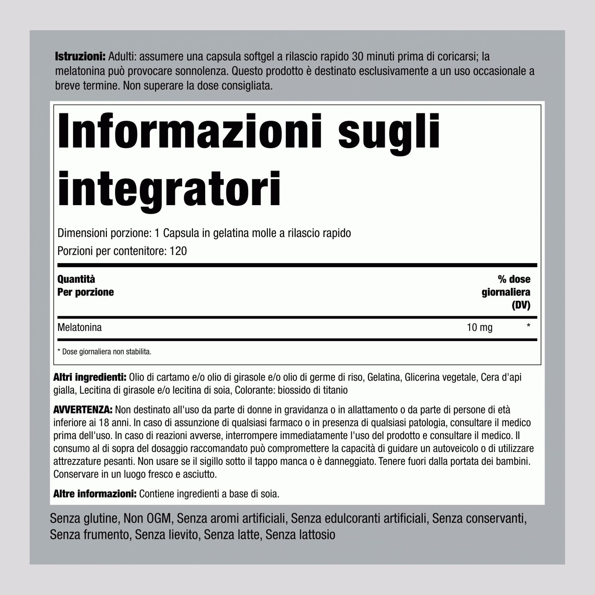 Melatonina ad alto assorbimento 10 mg 120 Capsule in gelatina molle a rilascio rapido     