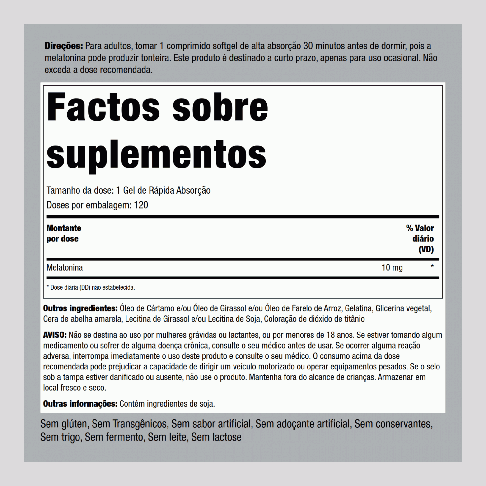 Melatonina Alta Absorção 10 mg 120 Gels de Rápida Absorção     