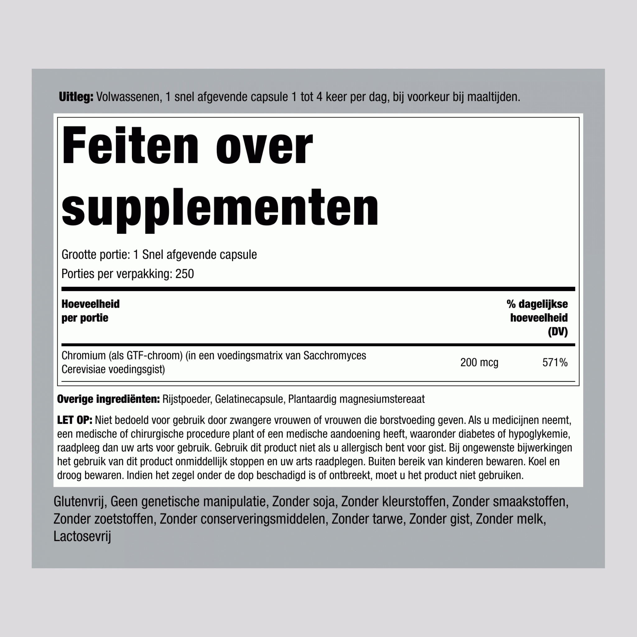 GTF chromium  200 mcg 250 Snel afgevende capsules     