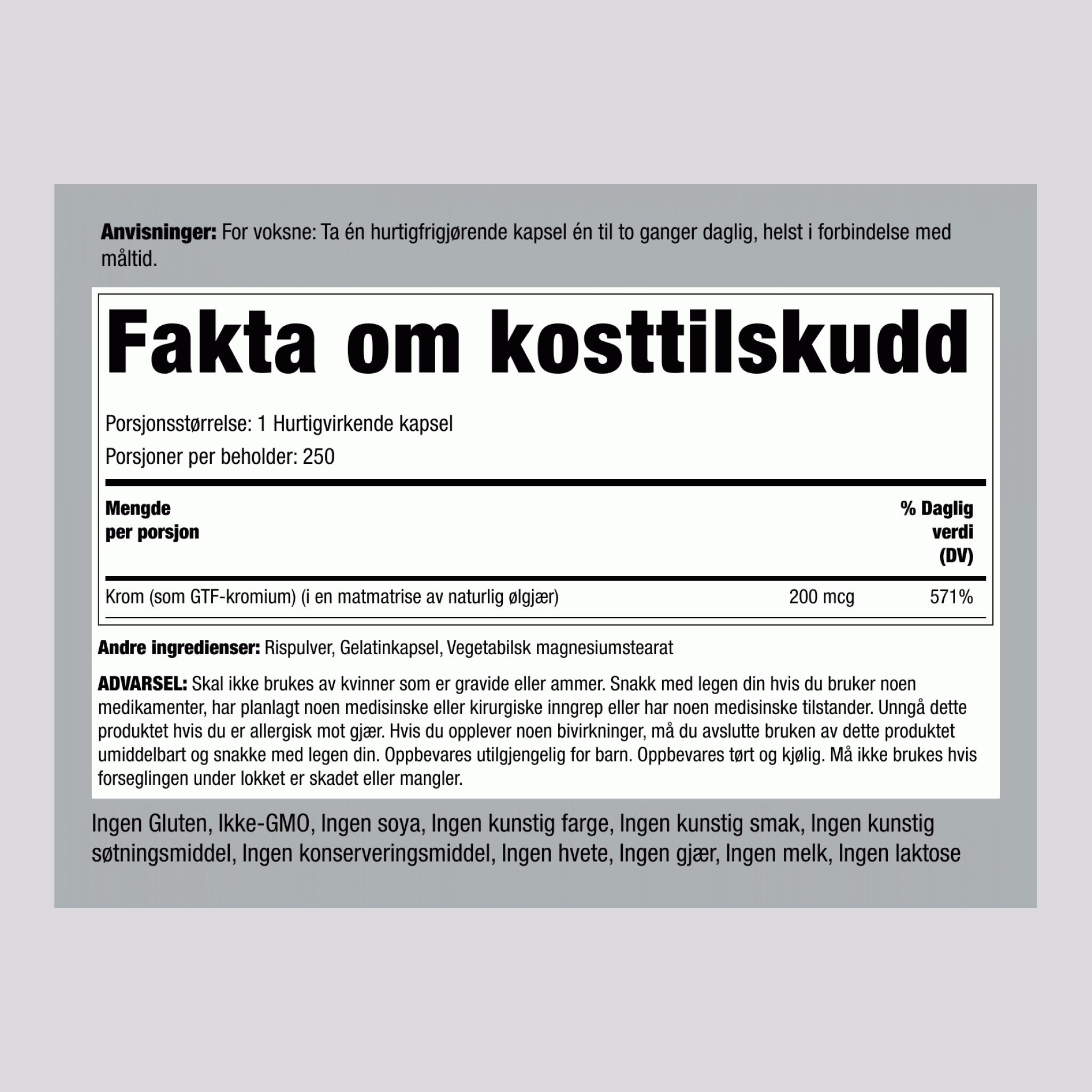 GTF-krom 200 mcg 250 Hurtigvirkende kapsler     