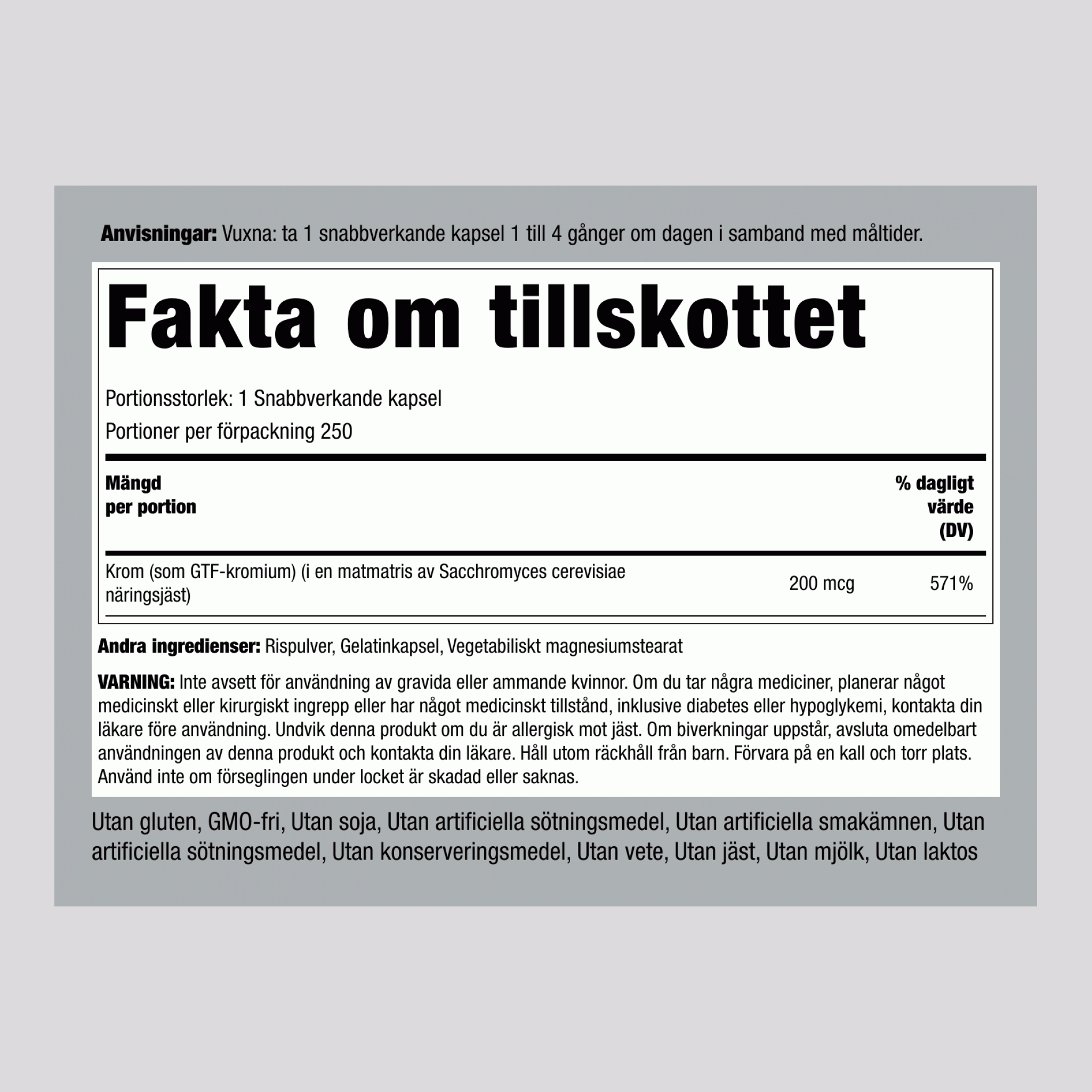 GTF-krom  200 mcg 250 Snabbverkande kapslar     