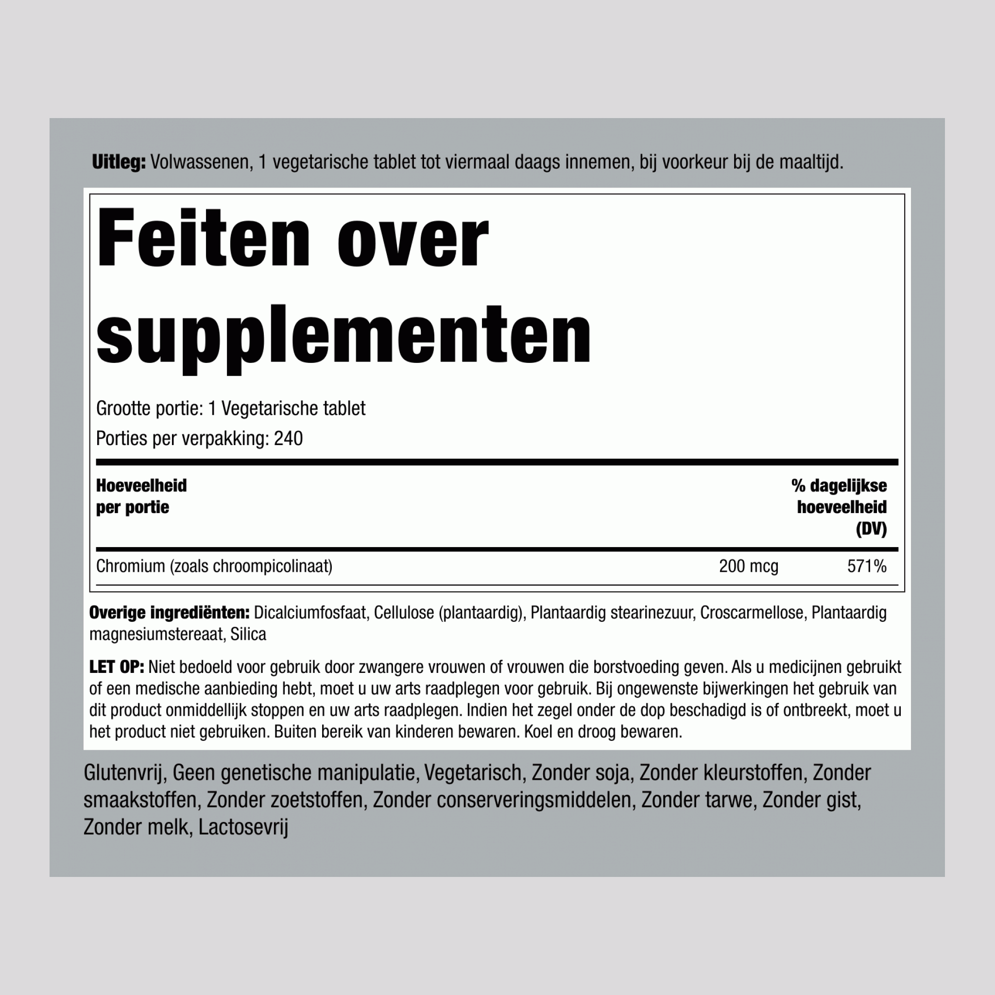 Chroompicolinaat  200 mcg 240 Tabletten     