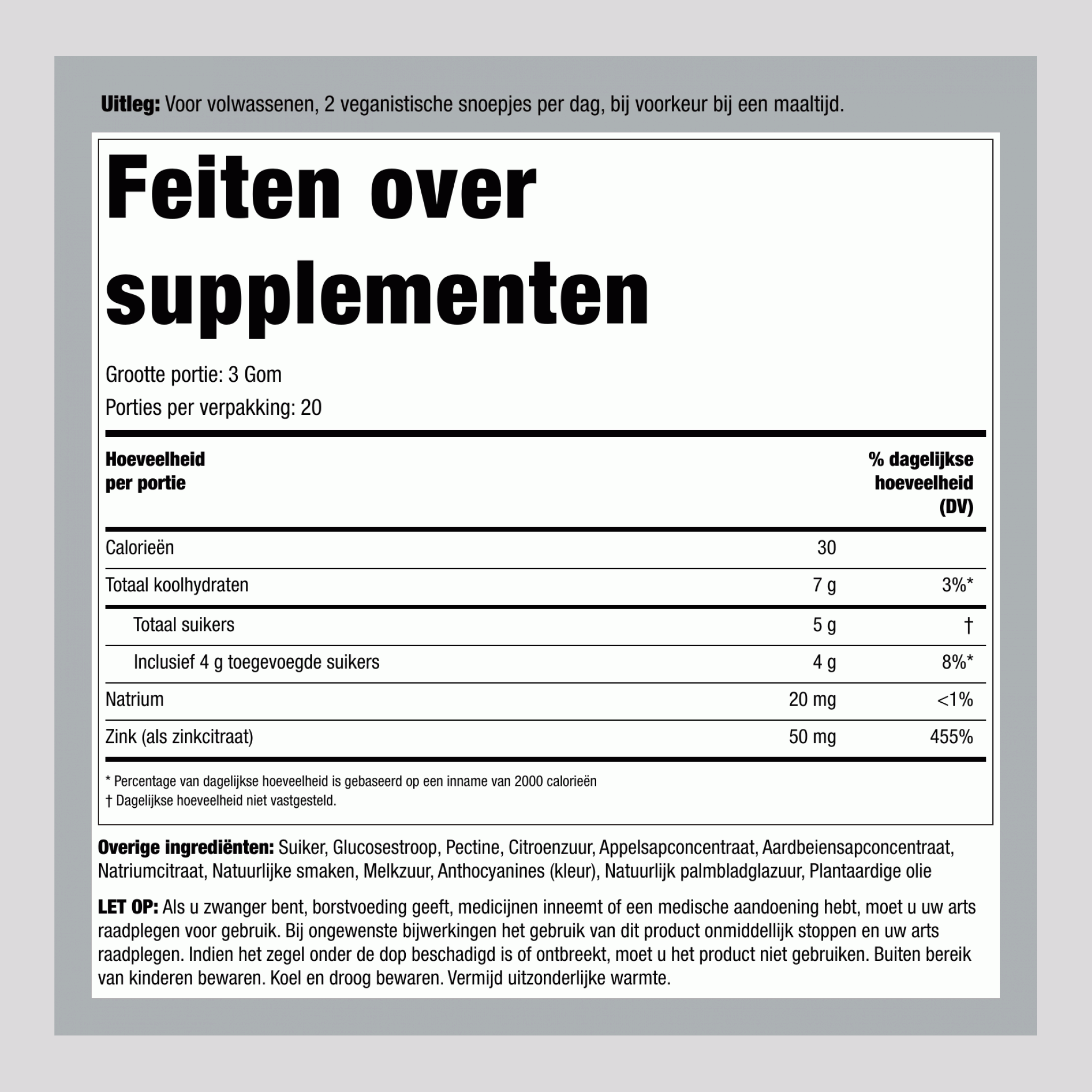 Zink (Gemengde Bessen), 50 mg (per portie), 60 Vegan Gummies