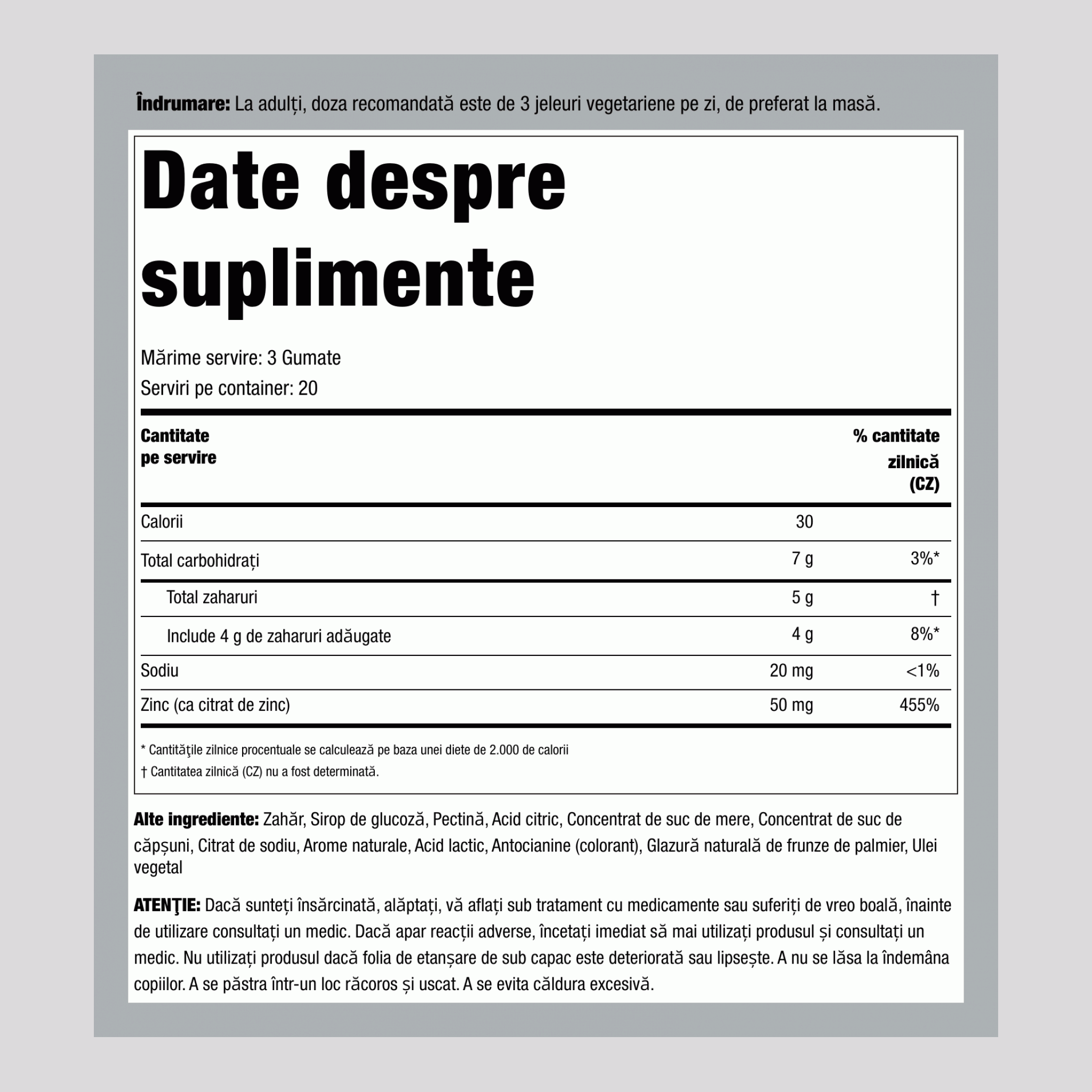 Zinc (Fructe de pădure mixte), 50 mg (per porție), 60 Gomigi Vegan