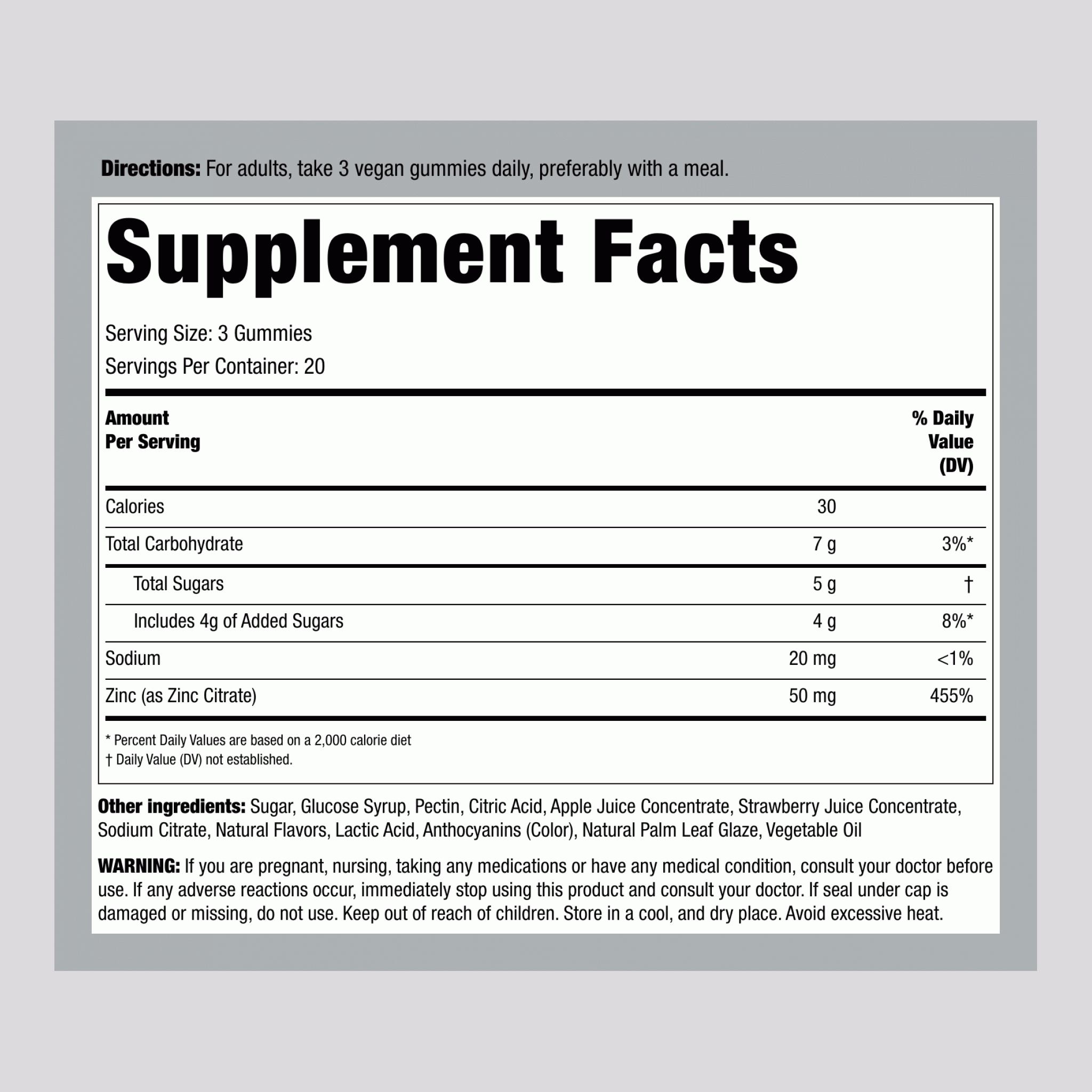 Zinc Gummies (Mixed Berry), 50 mg (per serving), 60 Vegan Gummies, 2  Bottles