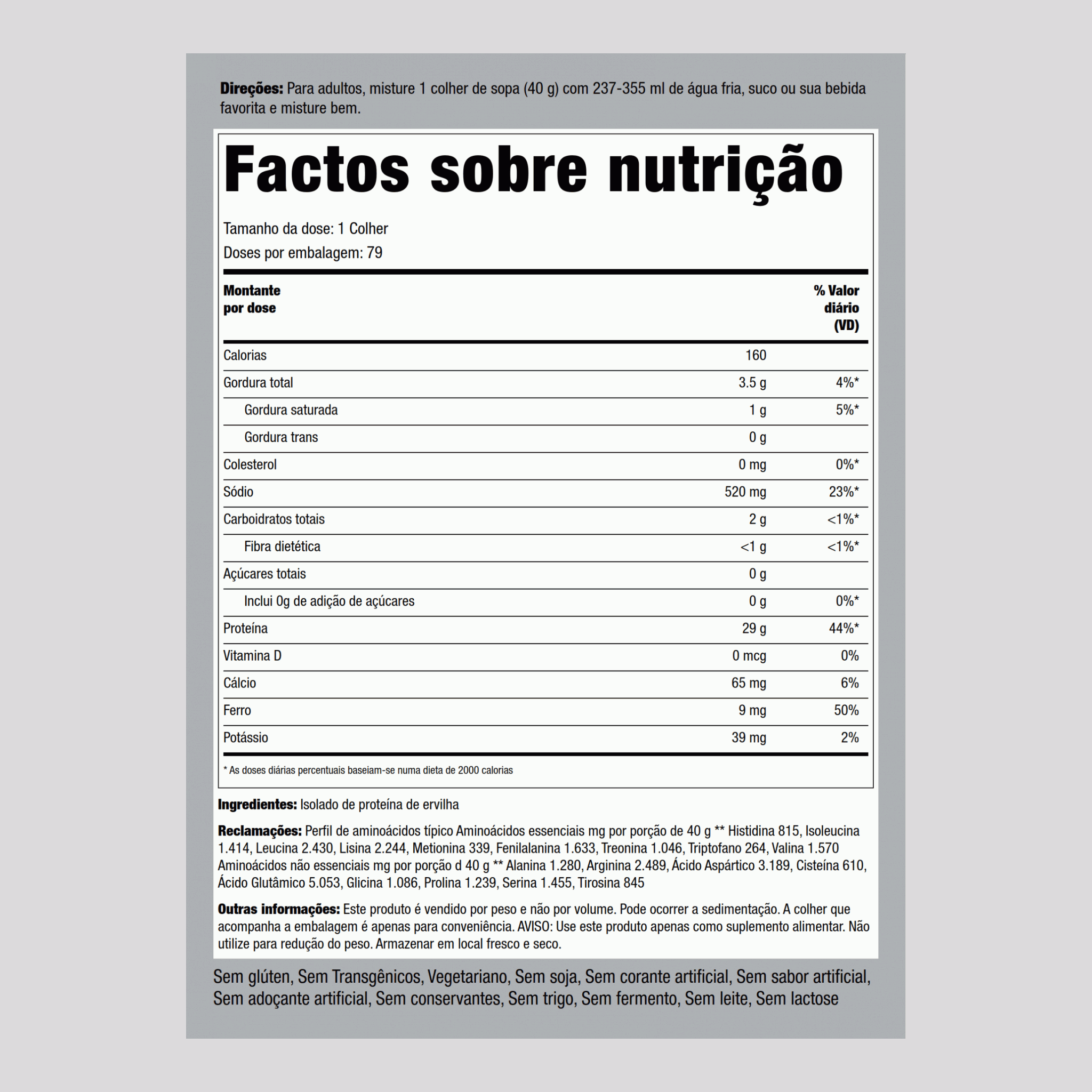 Proteína de Ervilha em Pó (sem transgênicos) 7 lbs 3.17 Kg Frasco    