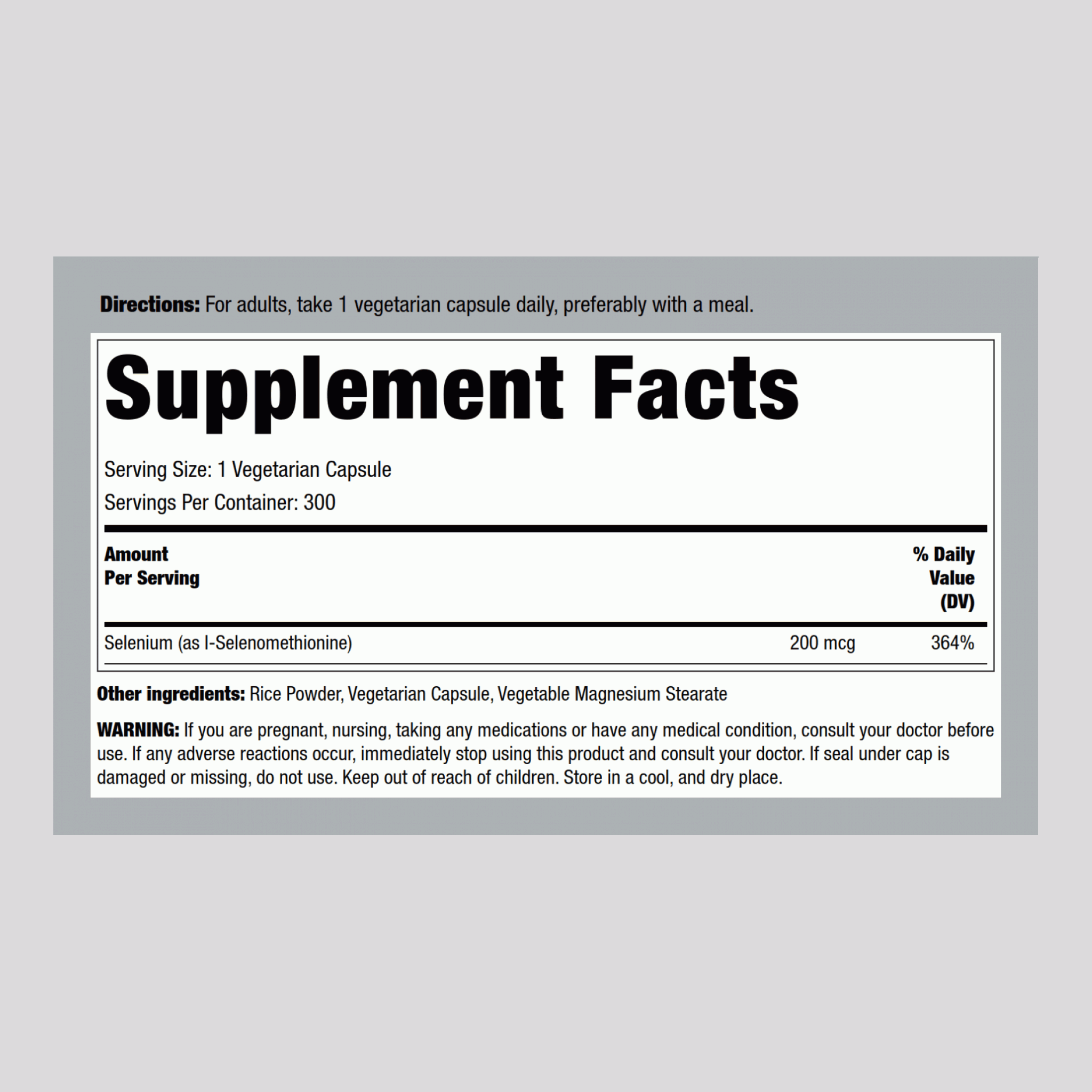 硒（無酵母） 200 mcg 300 素食專用膠囊     