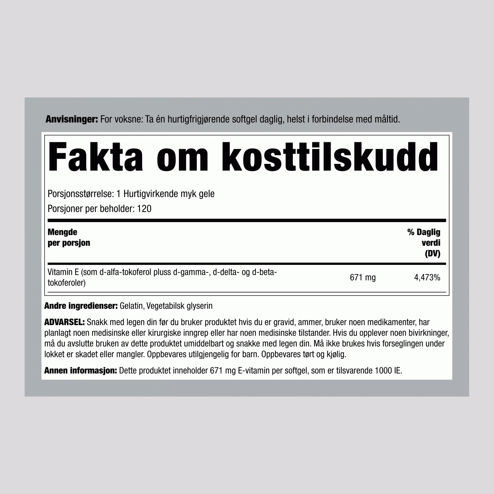 Naturlig vitamin E pluss blandede tokoferoler 1000 IU 120 Hurtigvirkende myke geleer