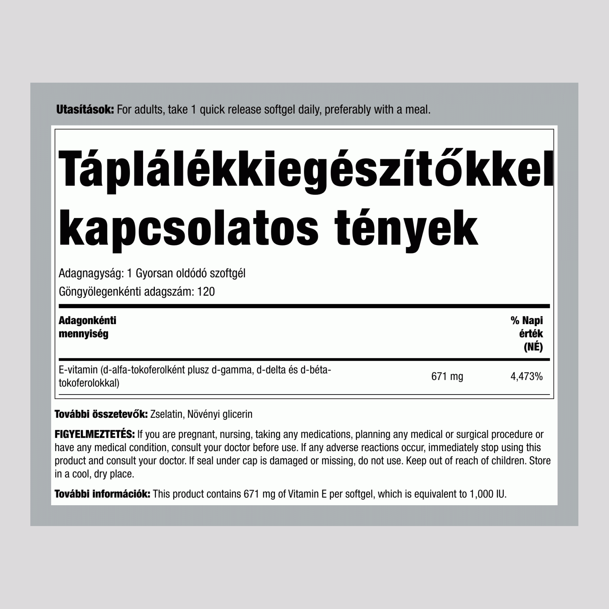 Természetes E-vitamin plusz vegyes tokoferolok 1000 IU 120 Gyorsan oldódó szoftgél 2 Palackok