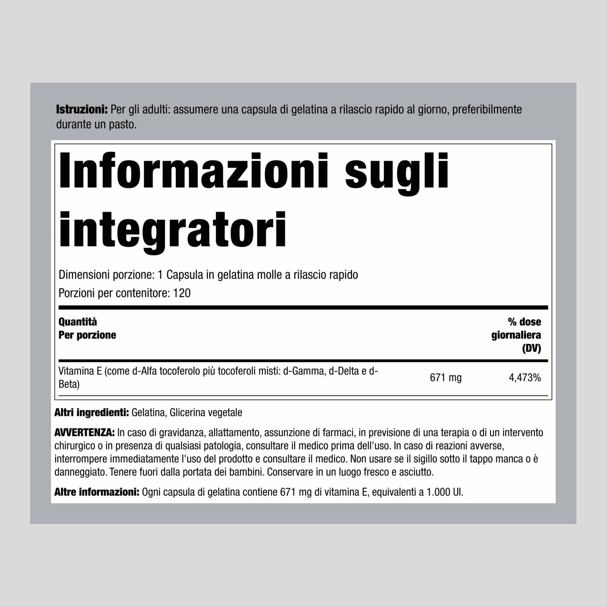Vitamina E naturale e Tocoferoli misti 1000 IU 120 Capsule in gelatina molle a rilascio rapido 2 Bottiglie