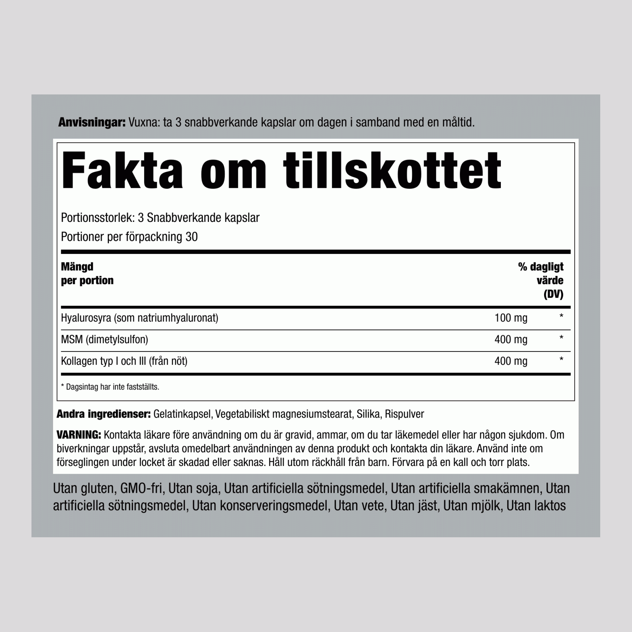 Hyaluronsyrakomplex, 900 mg (per portion), 90 Snabbfrigörande Kapslar