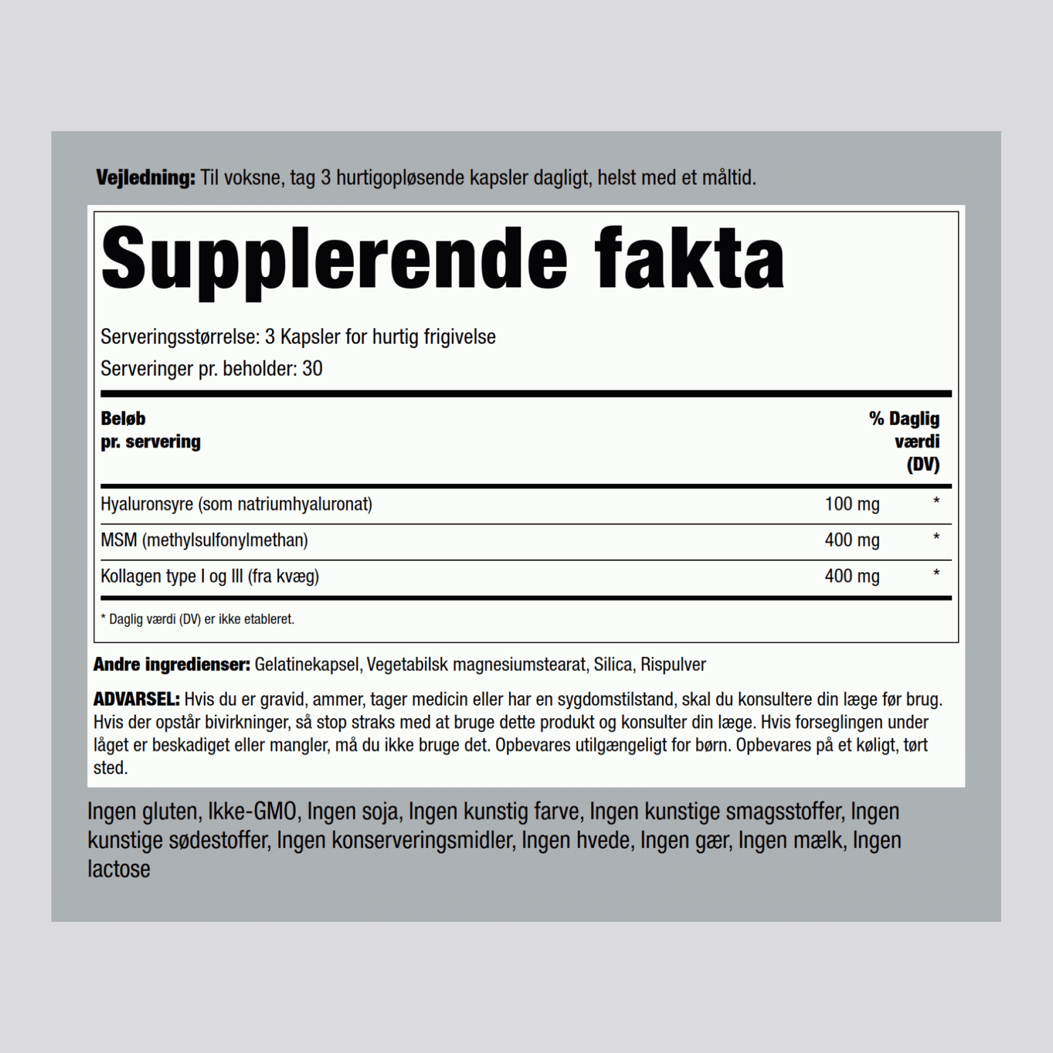 Hyaluronsyrekompleks 900 mg 90 Kapsler for hurtig frigivelse     