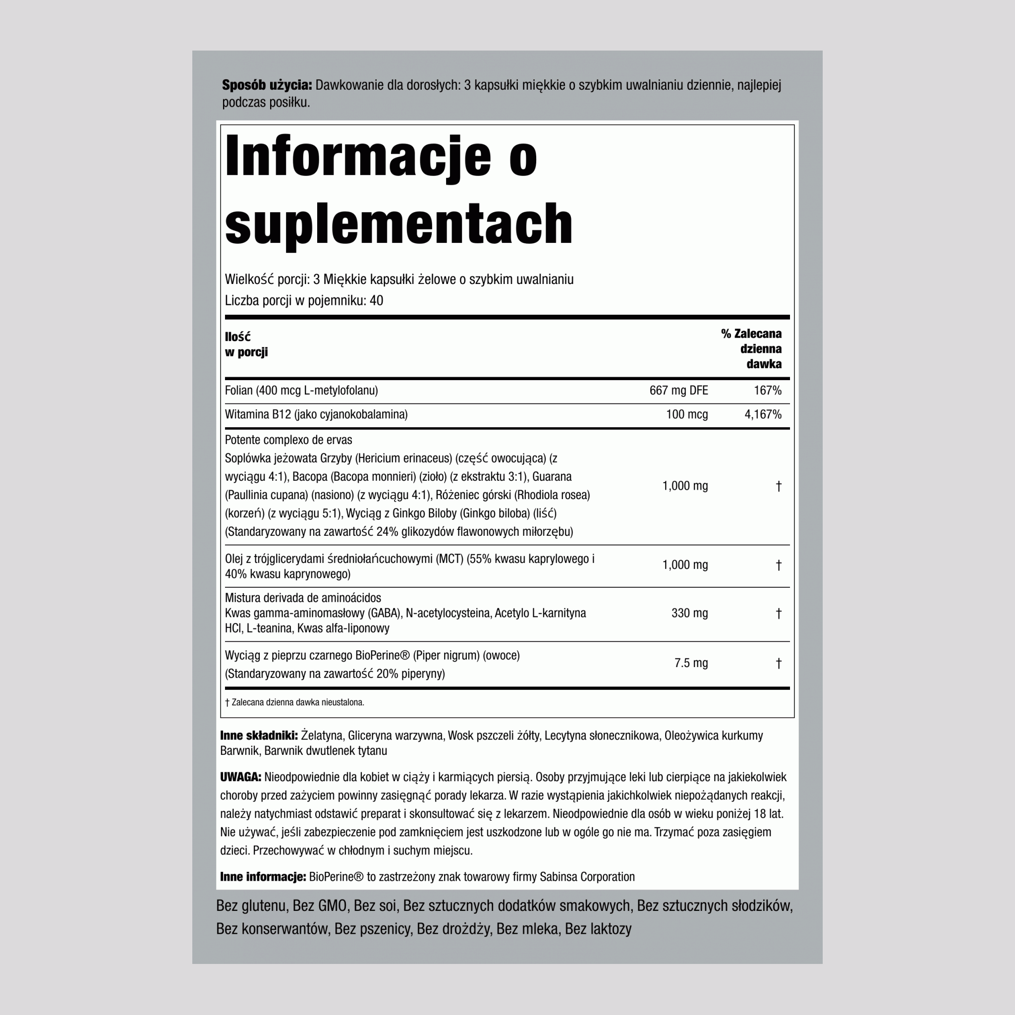 Lepsze działanie mózgu 120 Miękkie kapsułki żelowe o szybkim uwalnianiu 2 Butelki    