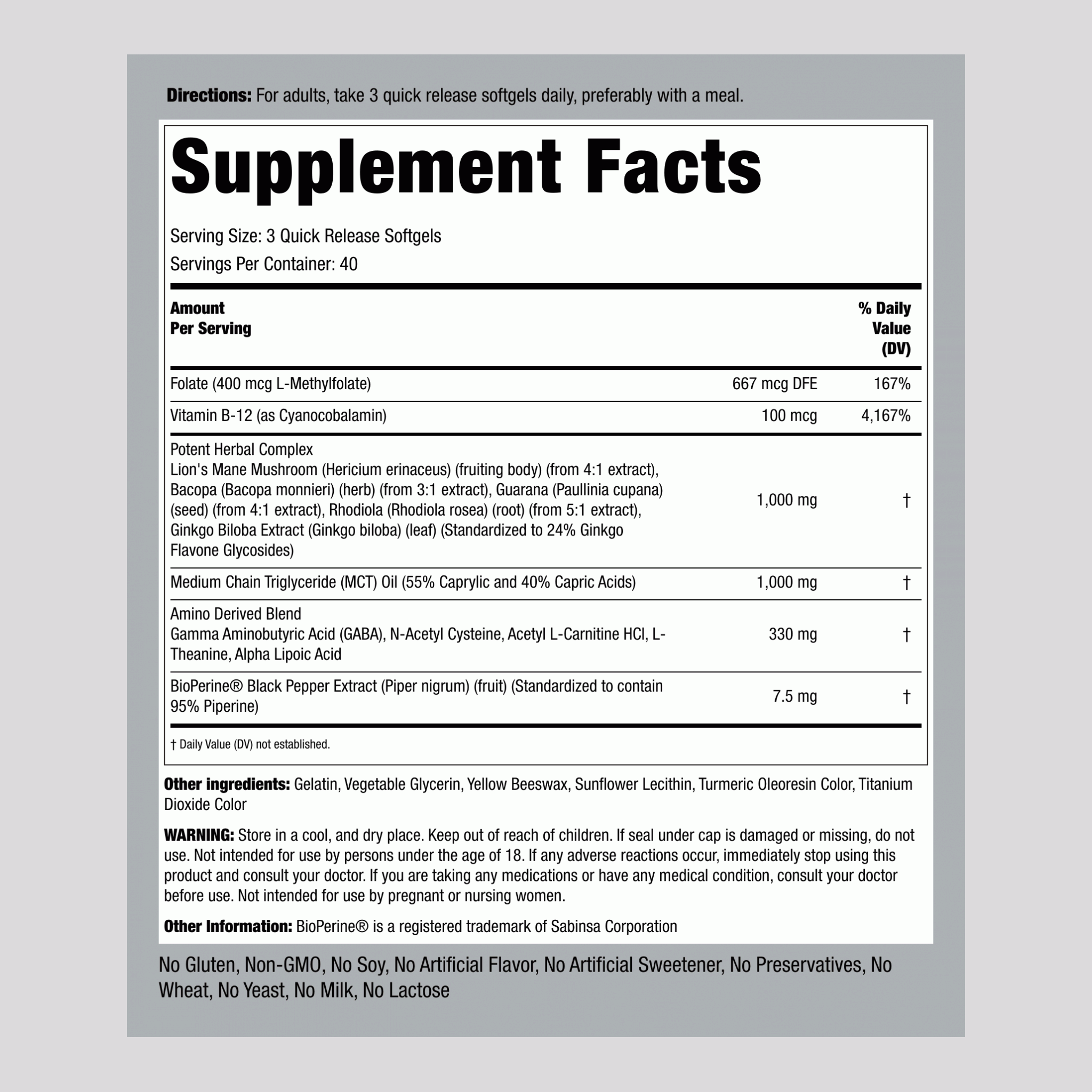 腦動力補充品 120 快速釋放軟膠囊 2 瓶子    