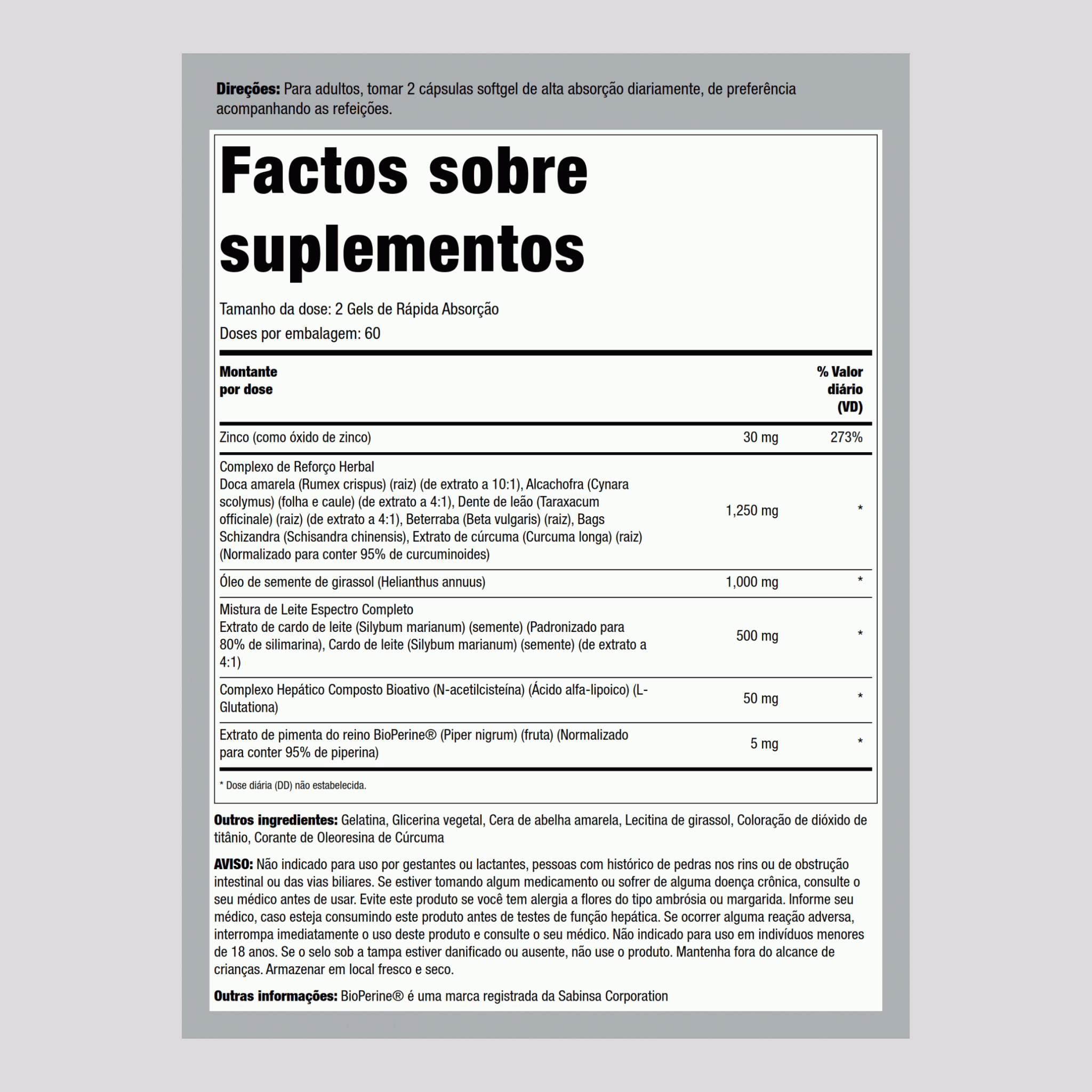 Fórmula de Saúde Hepática 120 Gels de Rápida Absorção       