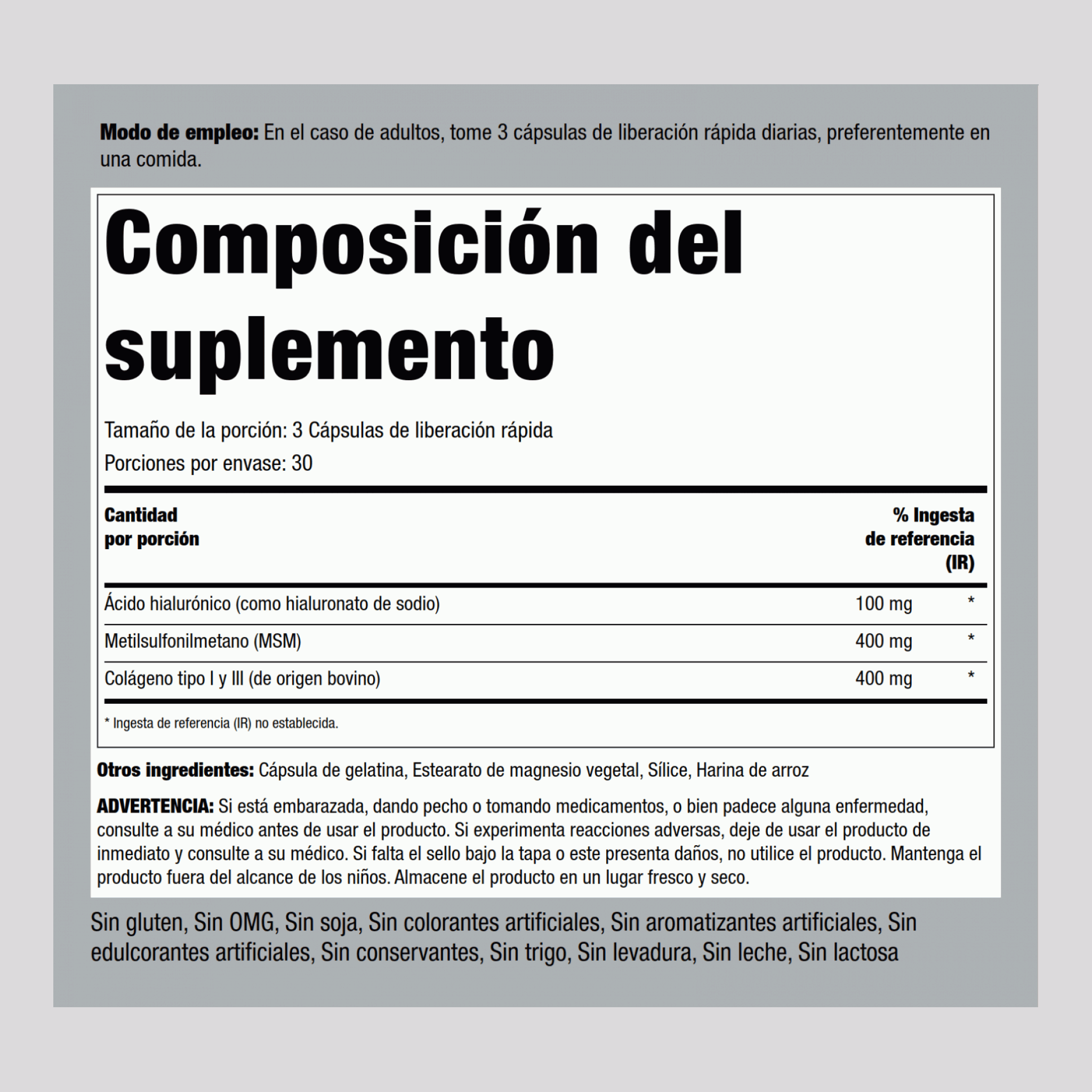 Complexe d'acide tri-hyaluronique,  900 mg 90 Gélules à libération rapide 2 Bouteilles