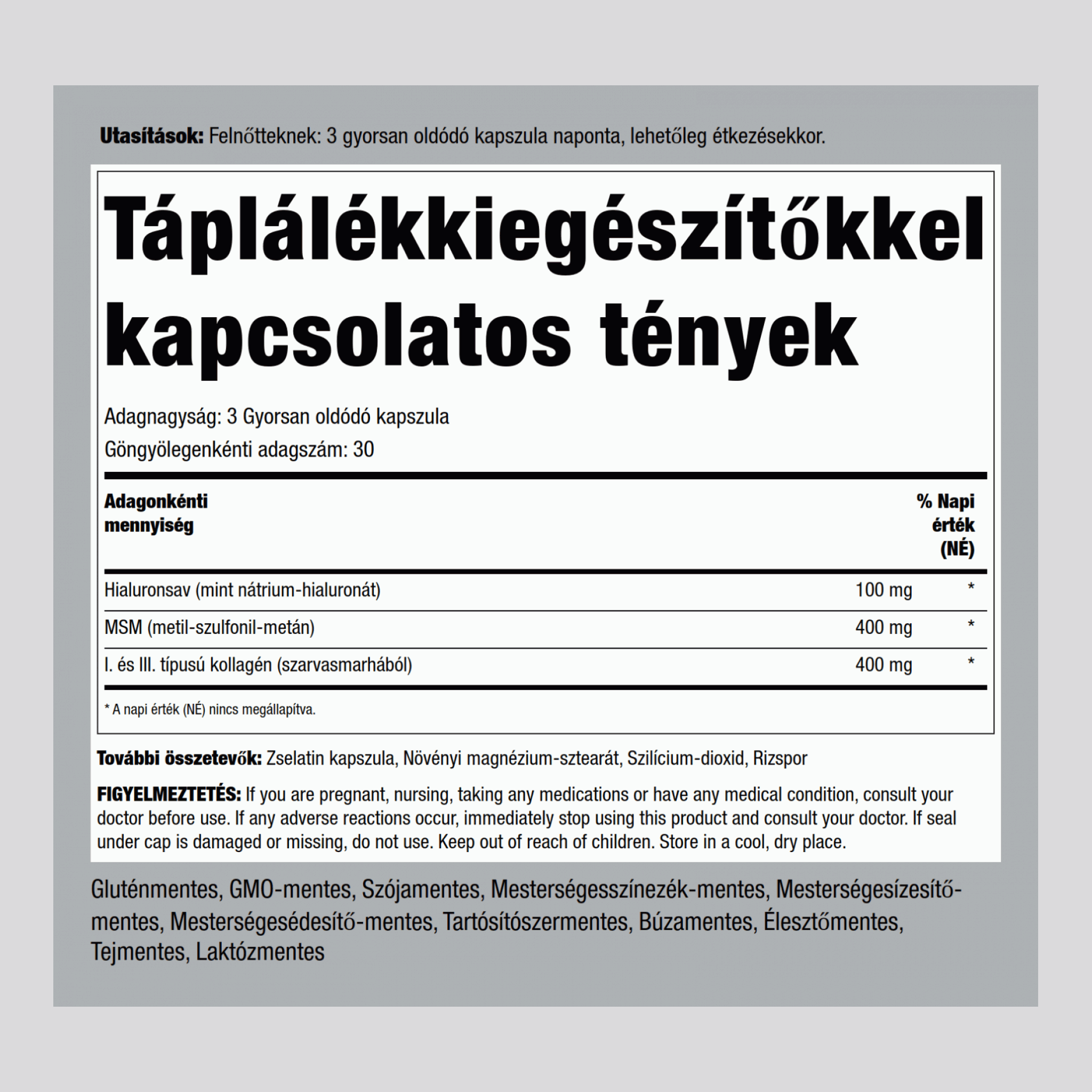 Complexe d'acide tri-hyaluronique,  900 mg 90 Gélules à libération rapide 2 Bouteilles