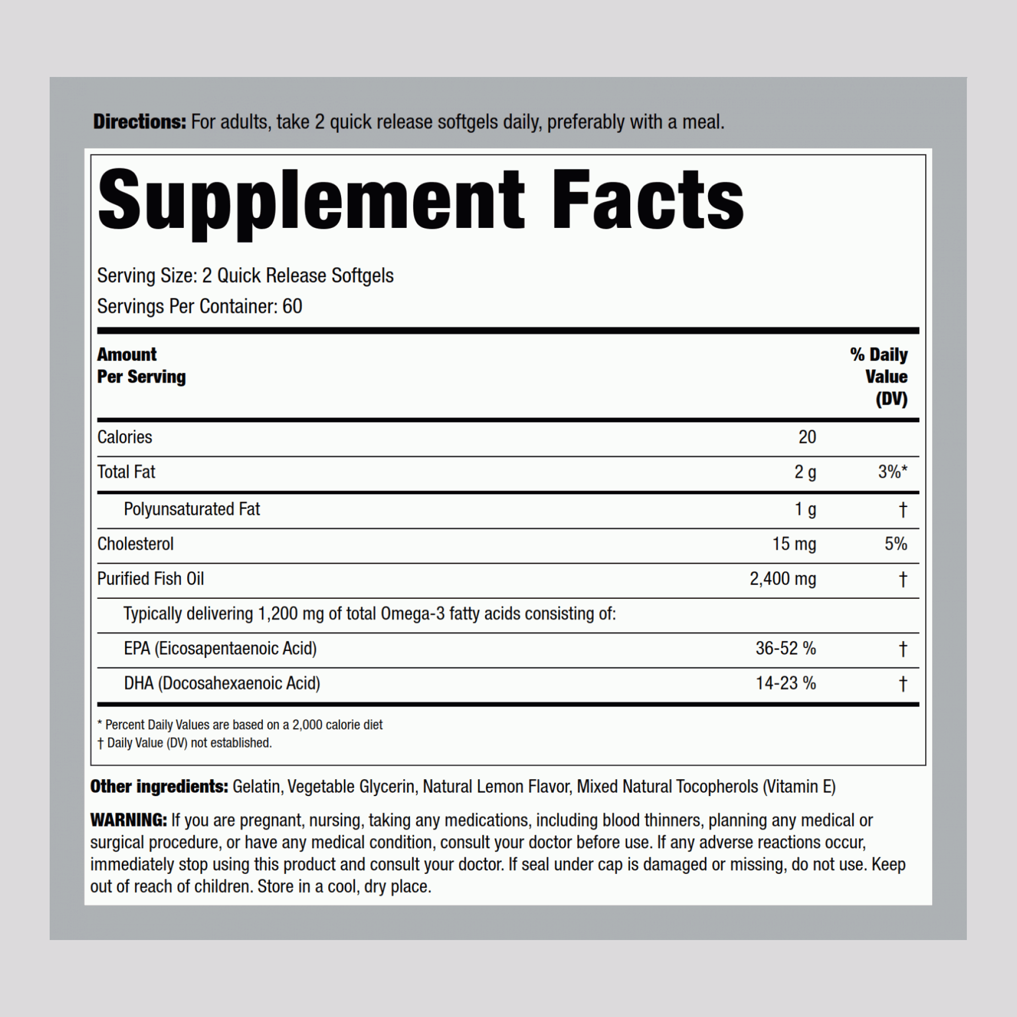 雙倍強度 Omega-3 魚油檸檬口味 1200 mg 120 快速釋放軟膠囊     