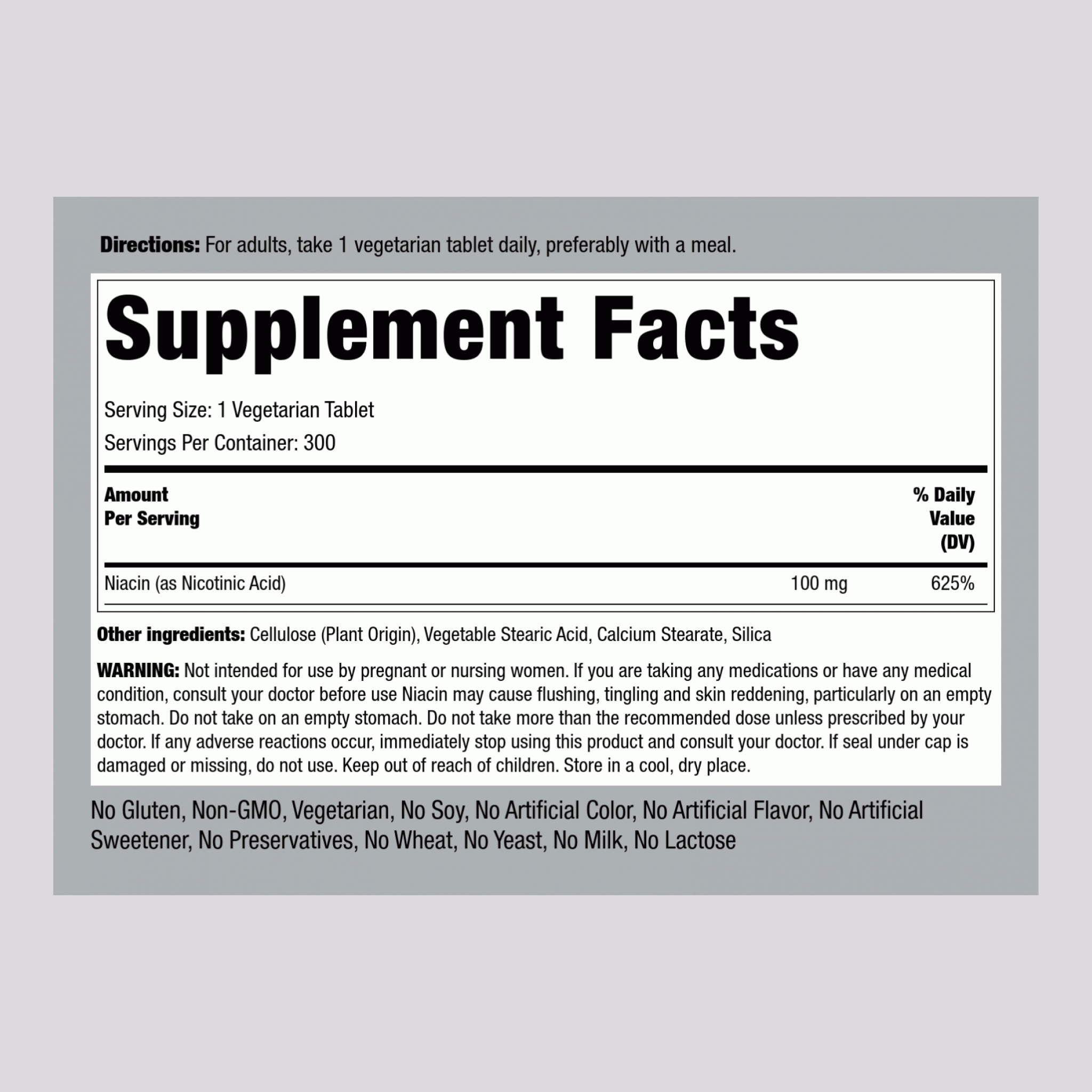 Niacin, 100 mg, 300 Vegetarian Tablets