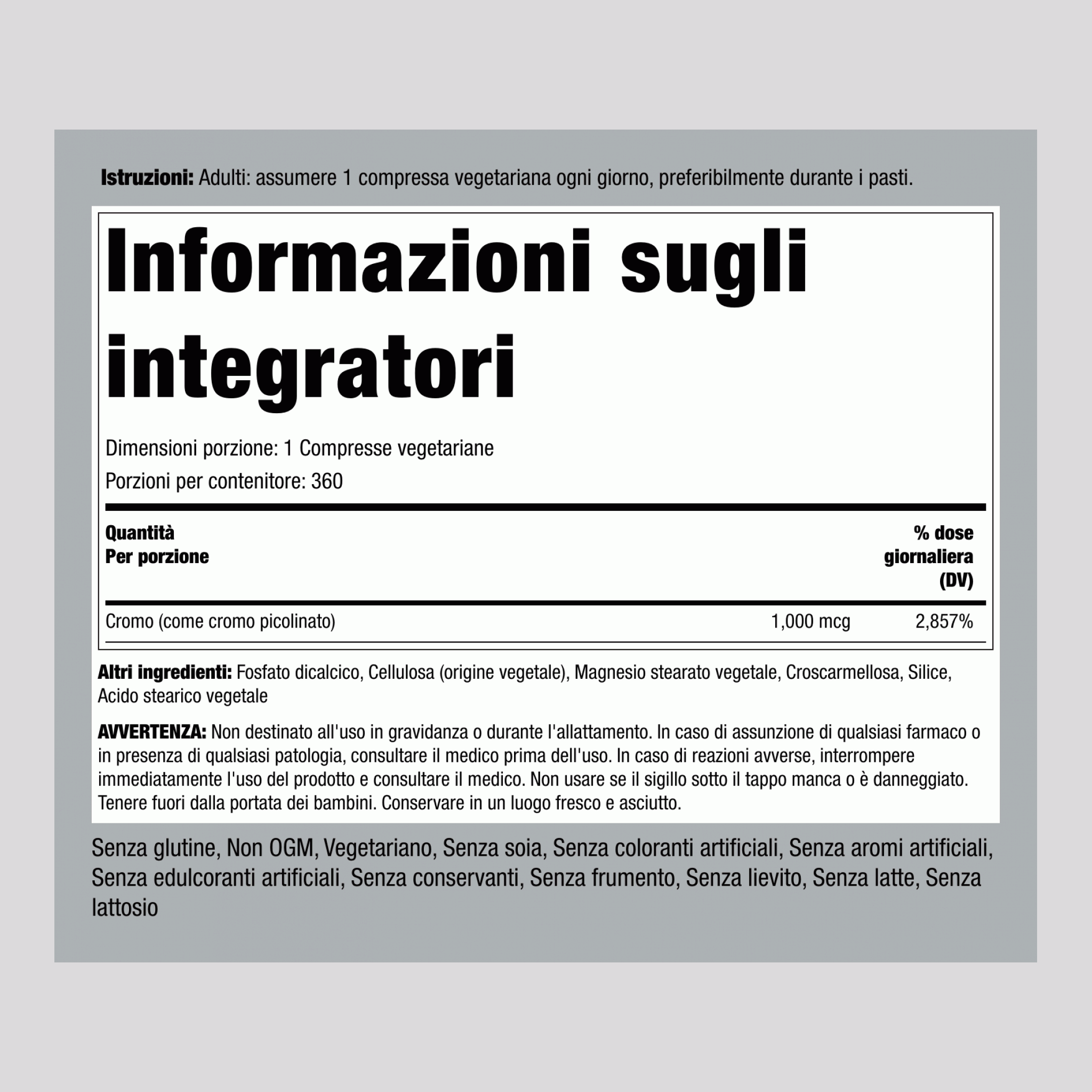 Cromo picolinato  1000 mcg 360 Compresse     