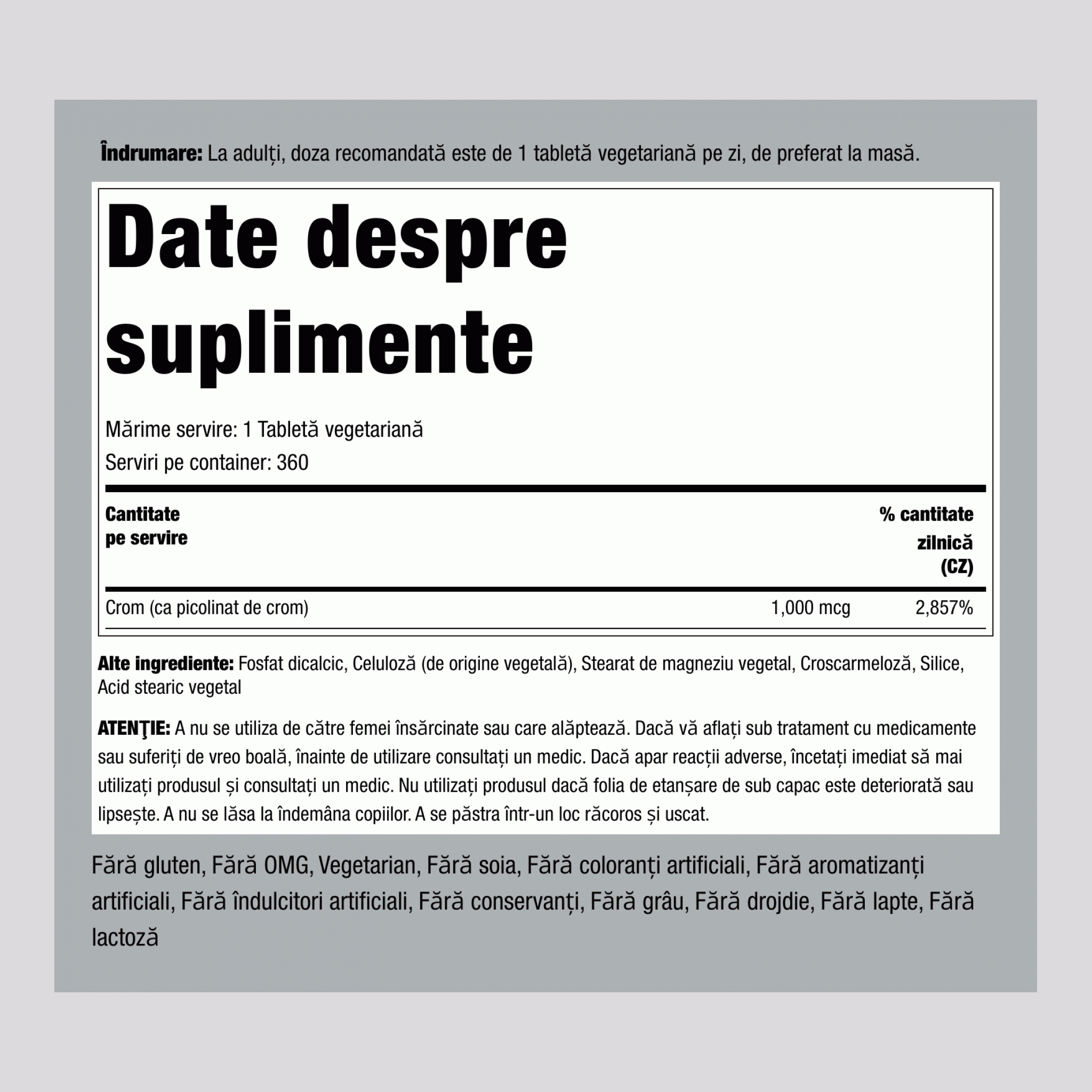 Picolinat de crom  1000 mcg 360 Comprimate     